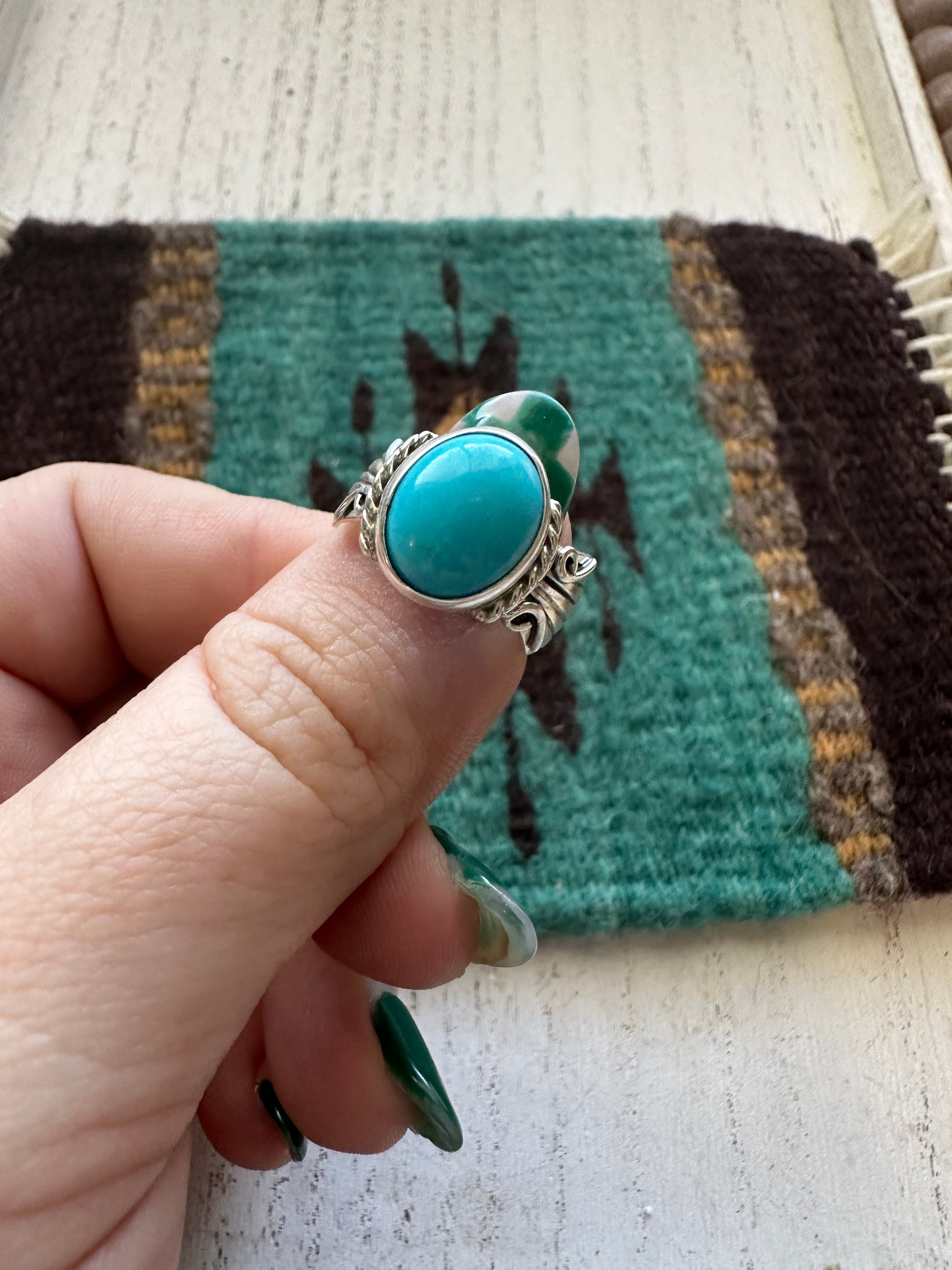 Navajo Single Stone Turquoise & Sterling Silver Ring Size 6