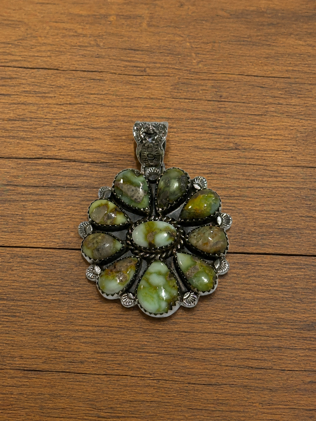 Beautiful Handmade Sterling Silver & Palomino Turquoise Cluster Pendant