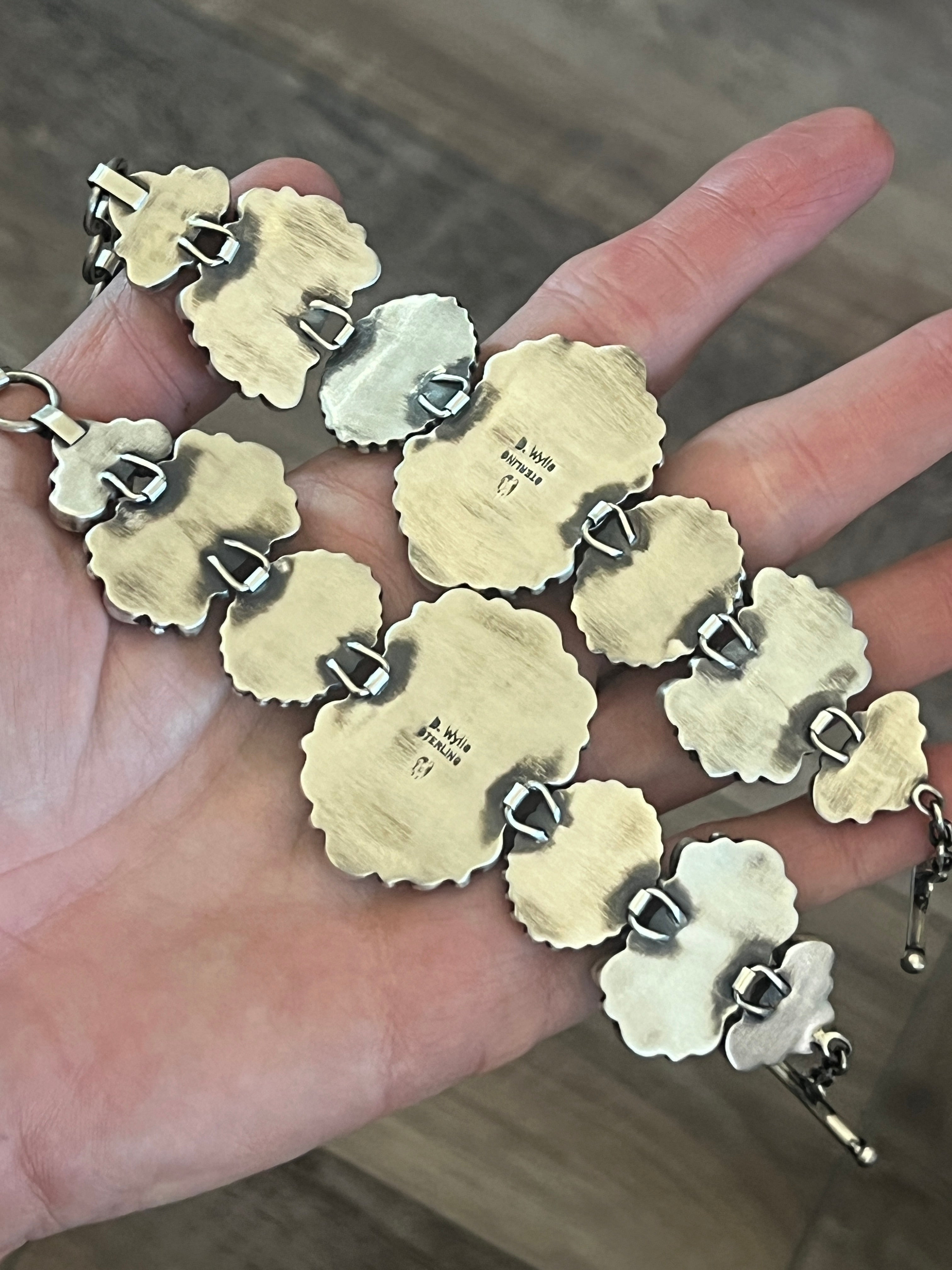 Stunning Sterling Silver, Sonoran Mountain Turquoise and Spiny Oyster Shell Cluster Link Bracelets by Diane Wylie