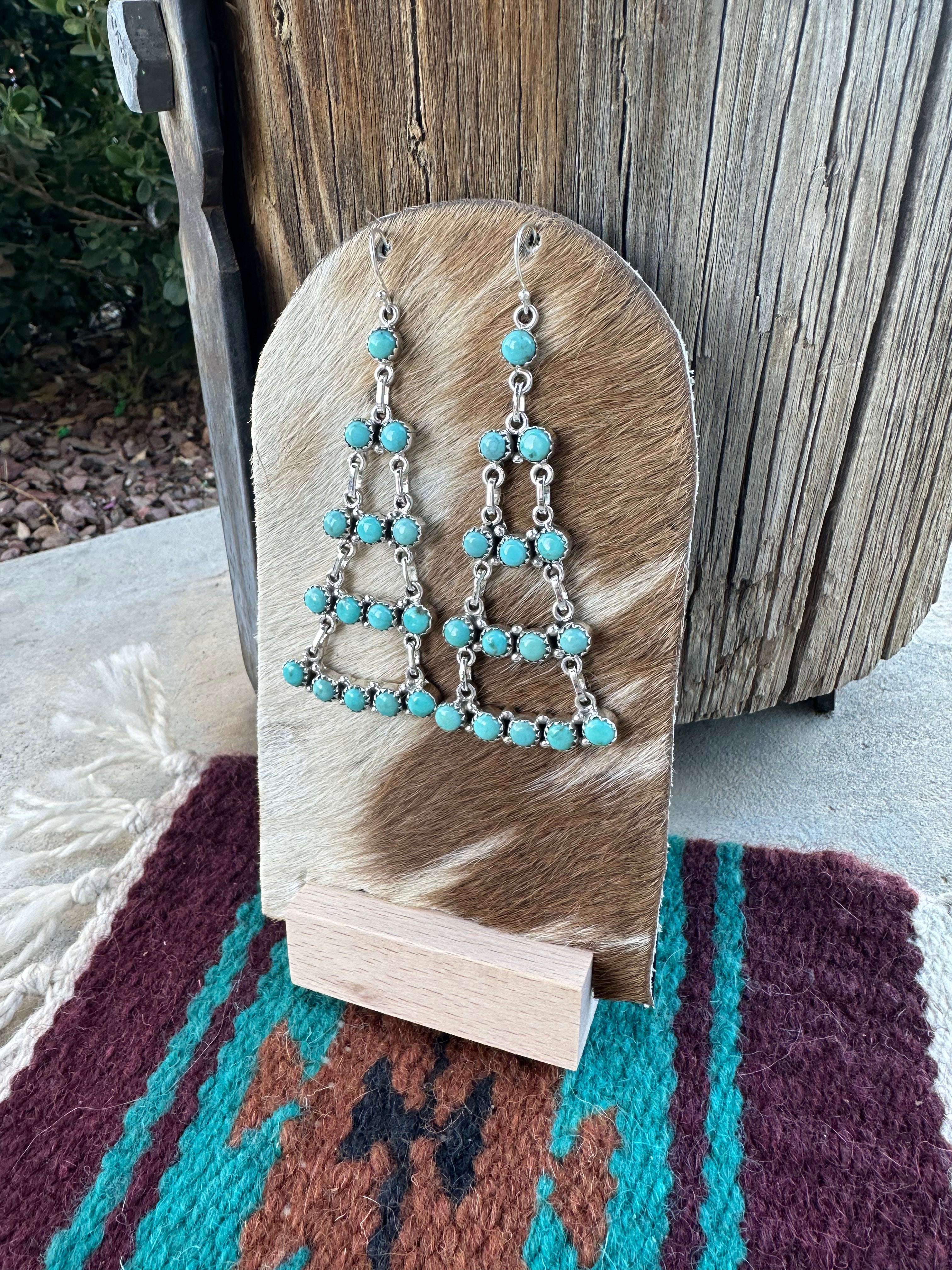 “Desert Nights” Nizhoni Handmade Turquoise and Sterling Silver Dangle Earrings