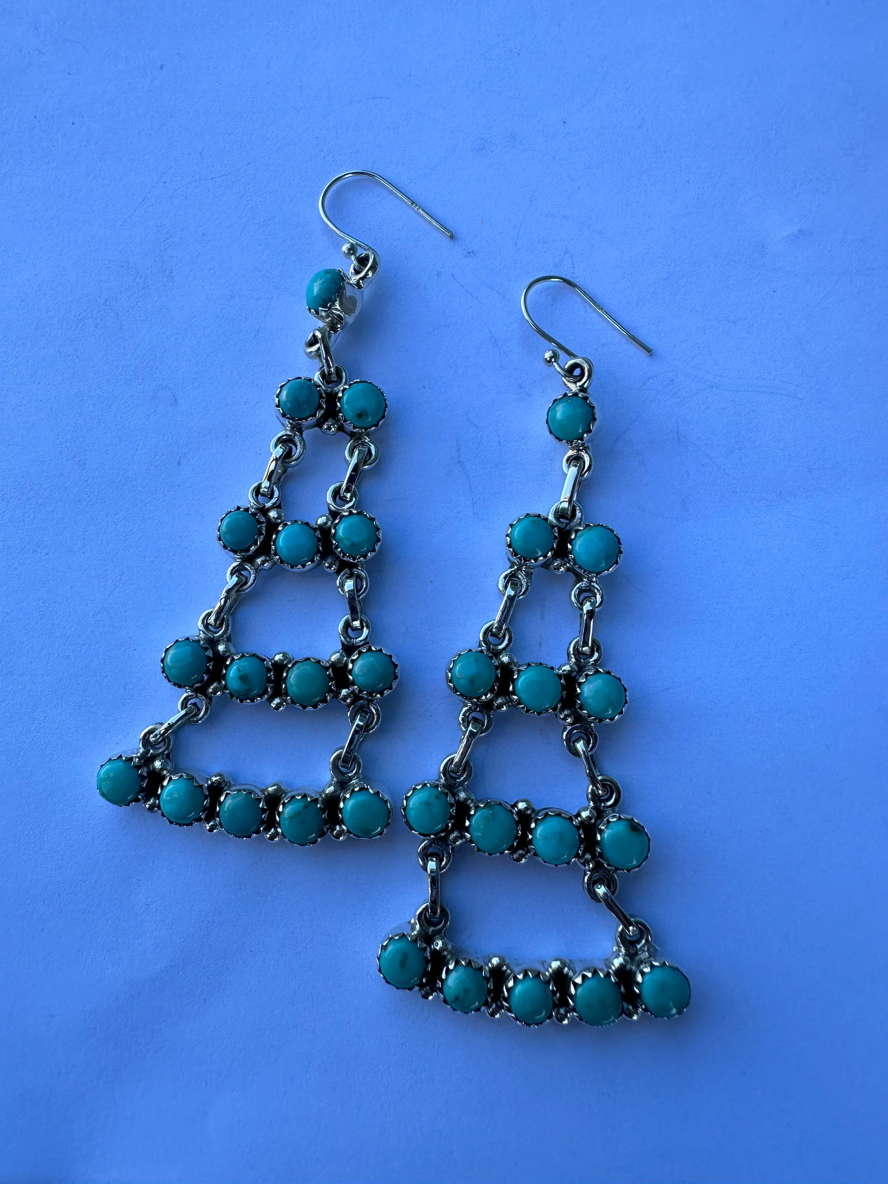 “Desert Nights” Nizhoni Handmade Turquoise and Sterling Silver Dangle Earrings