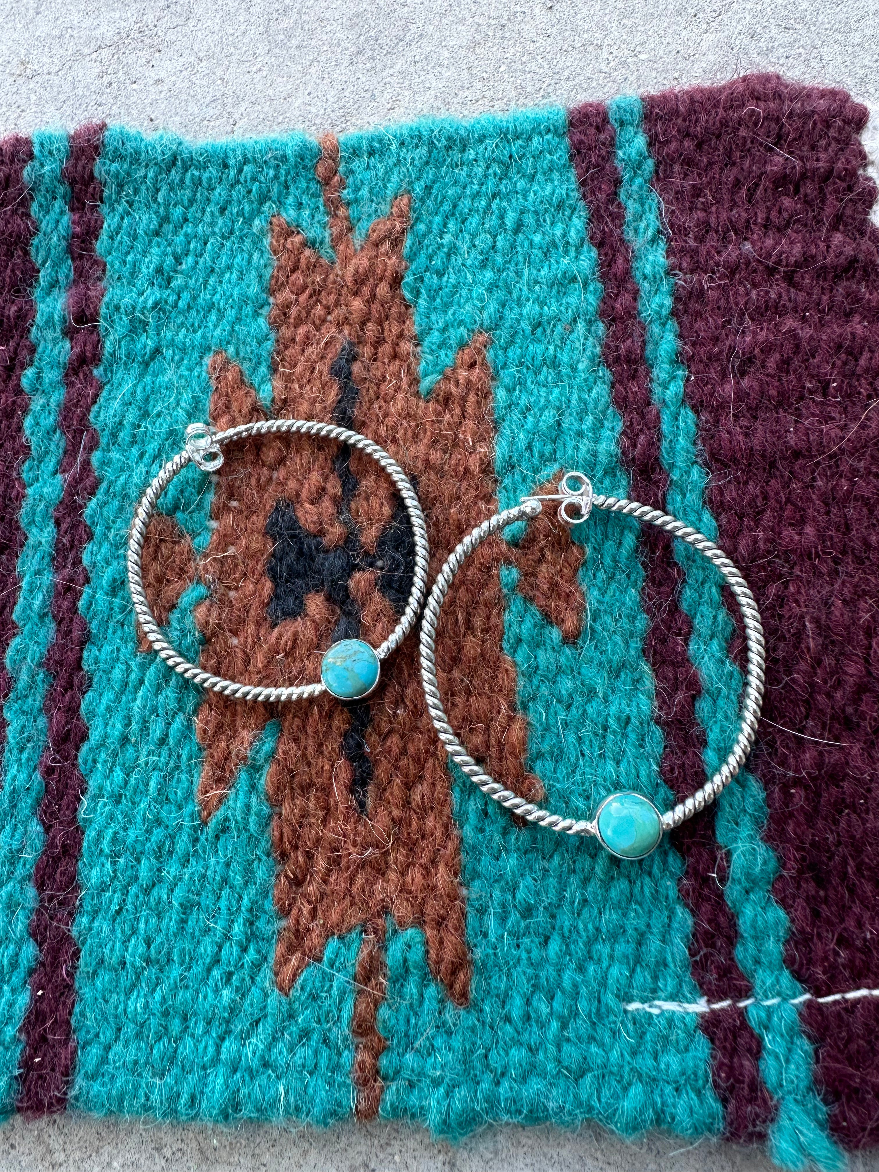 Nizhoni Handmade Turquoise & Sterling Silver Circle Hoop Earrings