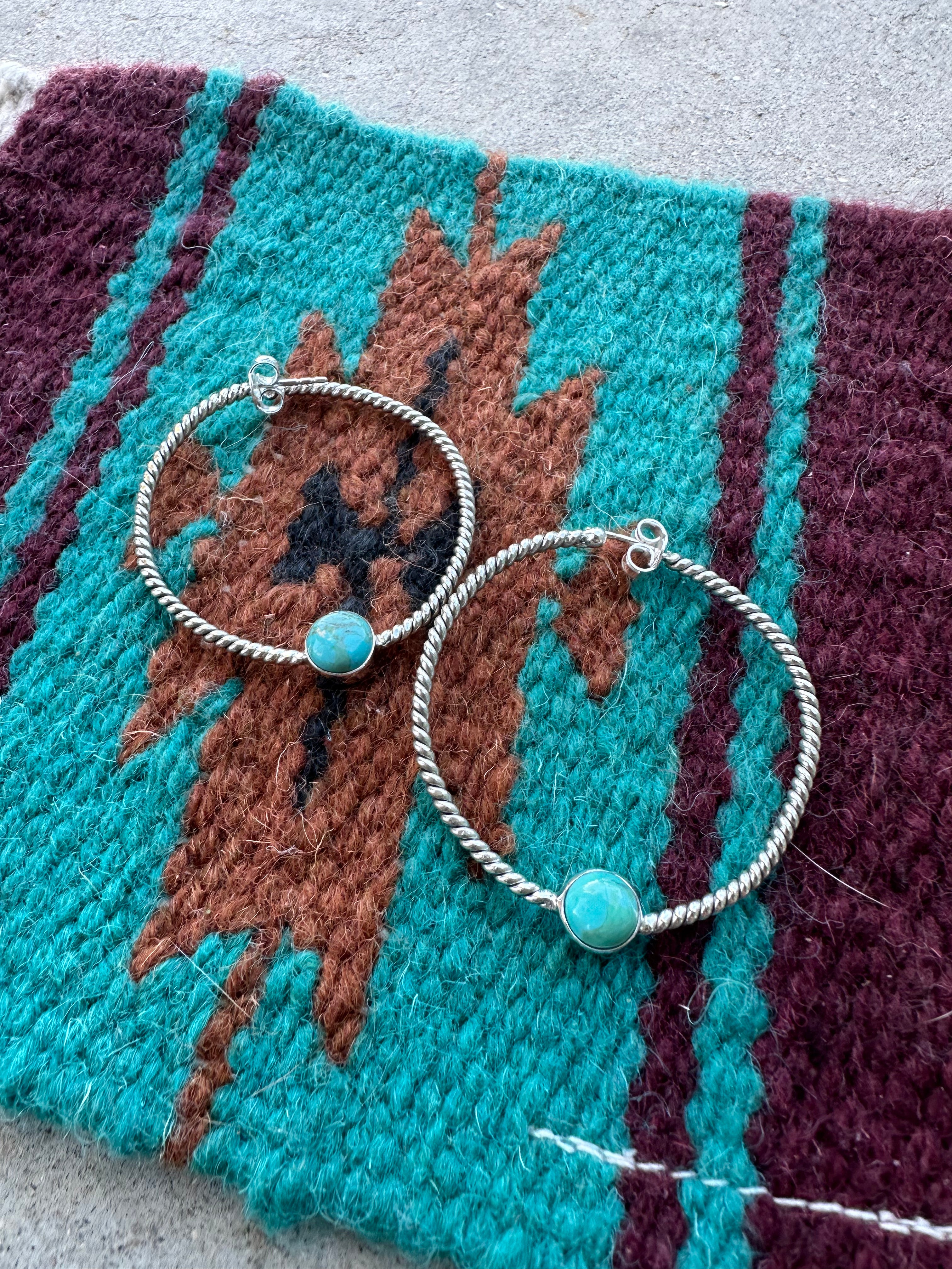 Nizhoni Handmade Turquoise & Sterling Silver Circle Hoop Earrings