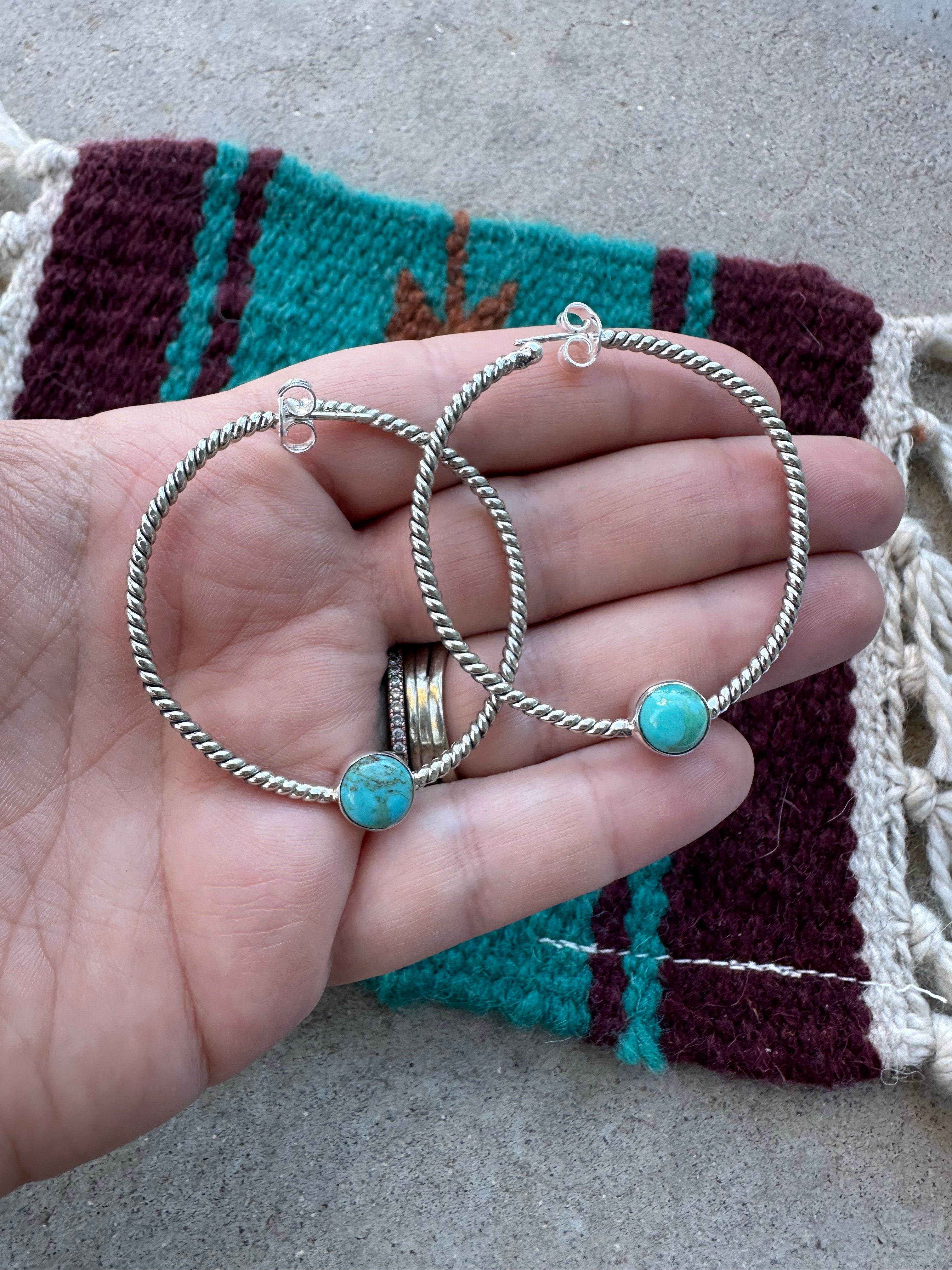 Nizhoni Handmade Turquoise & Sterling Silver Circle Hoop Earrings