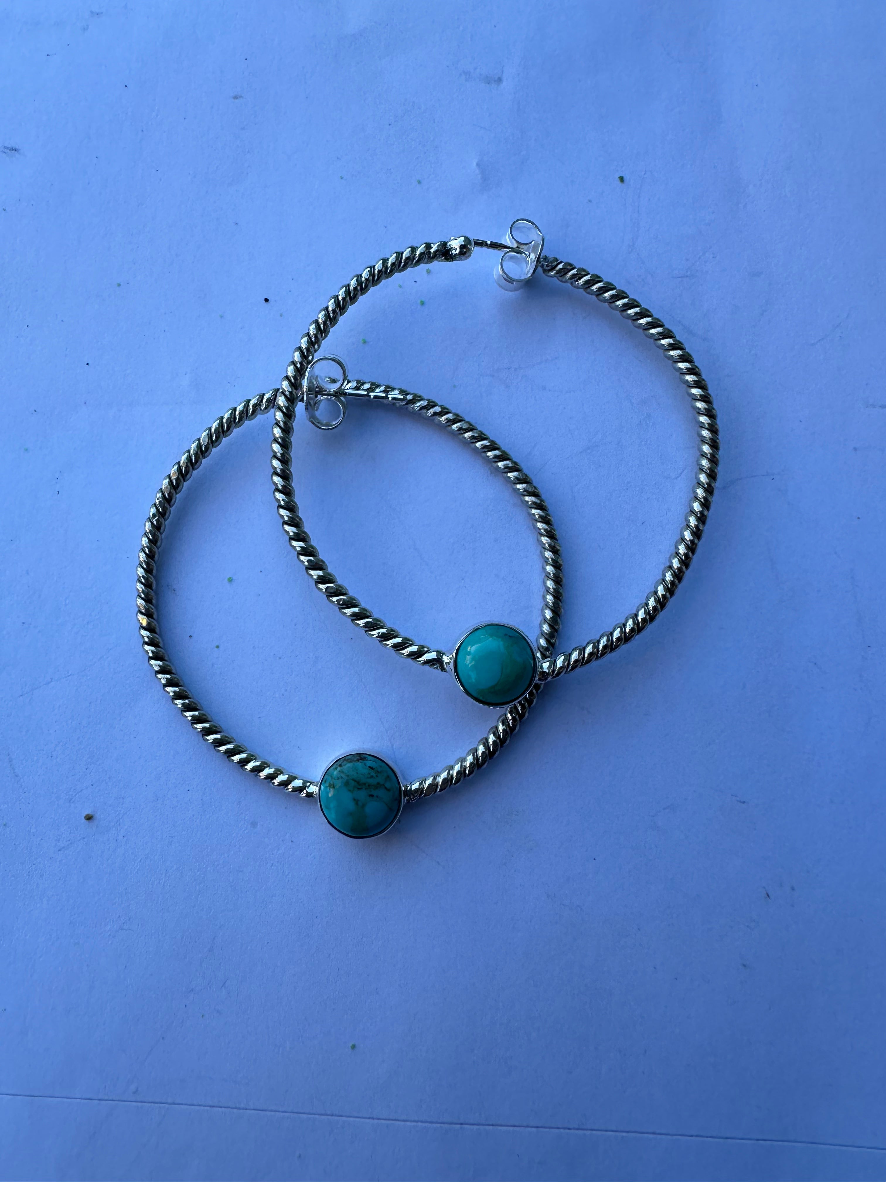 Nizhoni Handmade Turquoise & Sterling Silver Circle Hoop Earrings