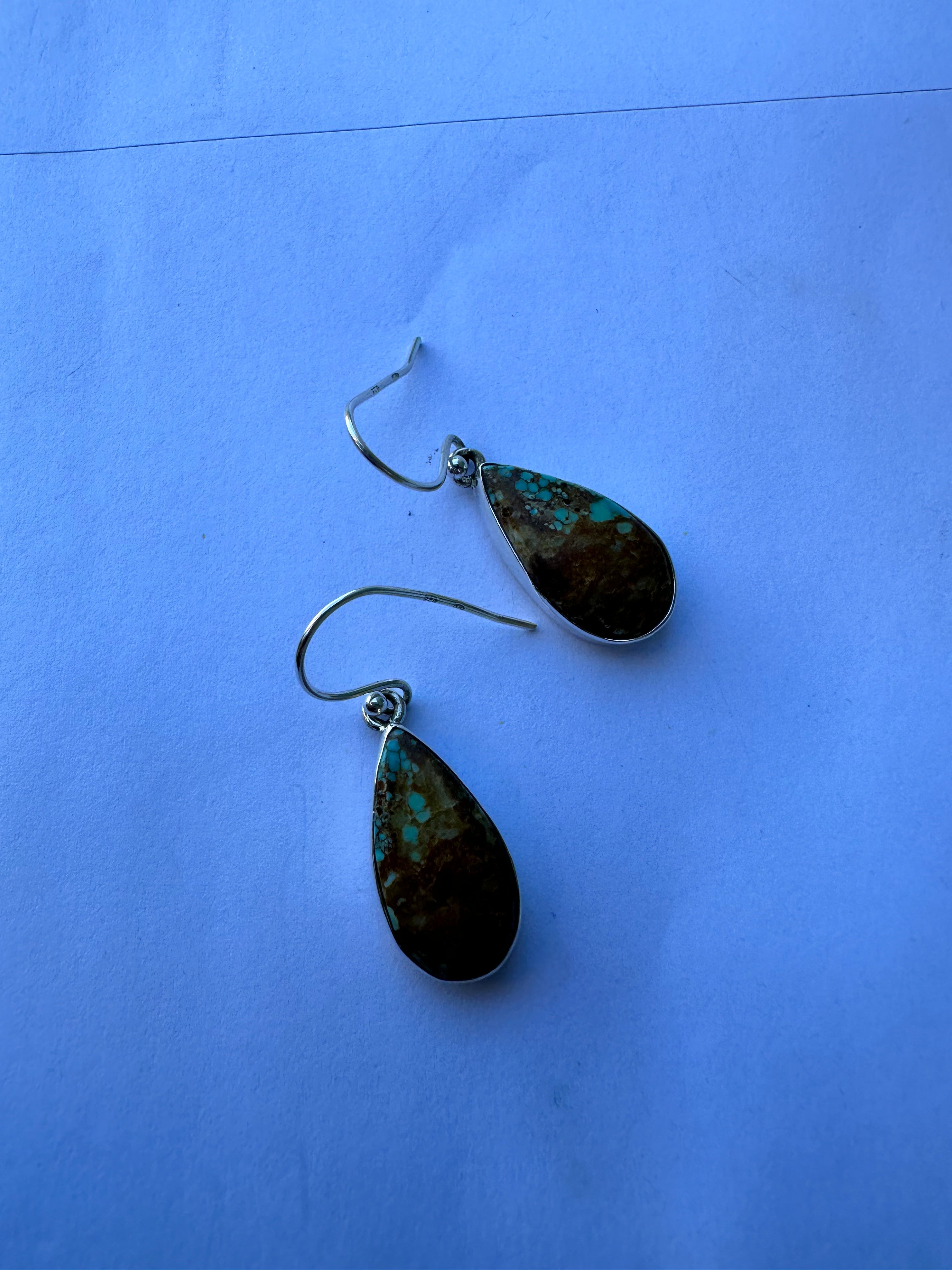 Handmade Number 8 Turquoise & Sterling Silver Dangle Earrings