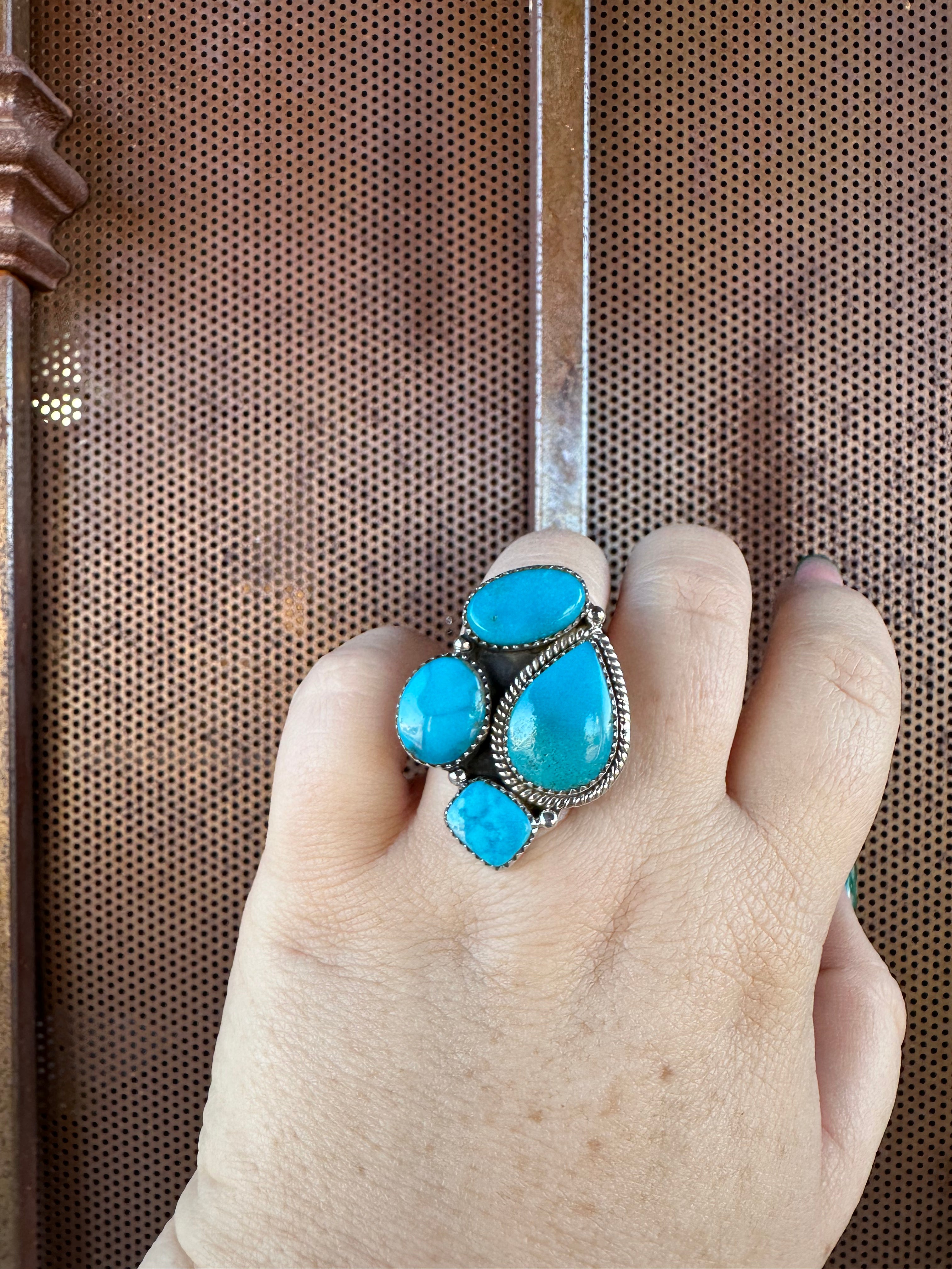 Handmade Turquoise & Sterling Silver Adjustable Crescent Ring