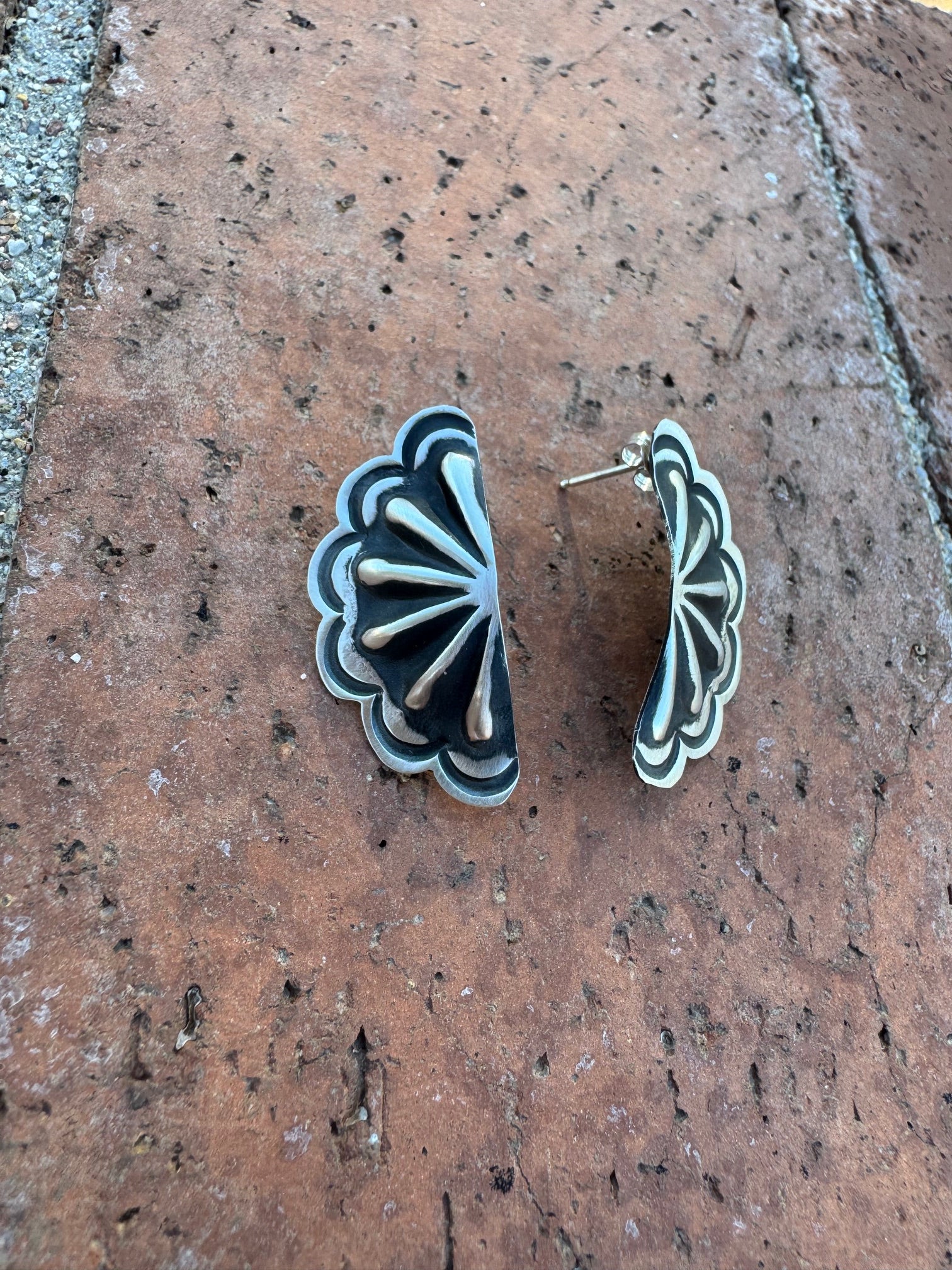 Handcrafted Sterling Silver Concho Crescent Stud Earrings