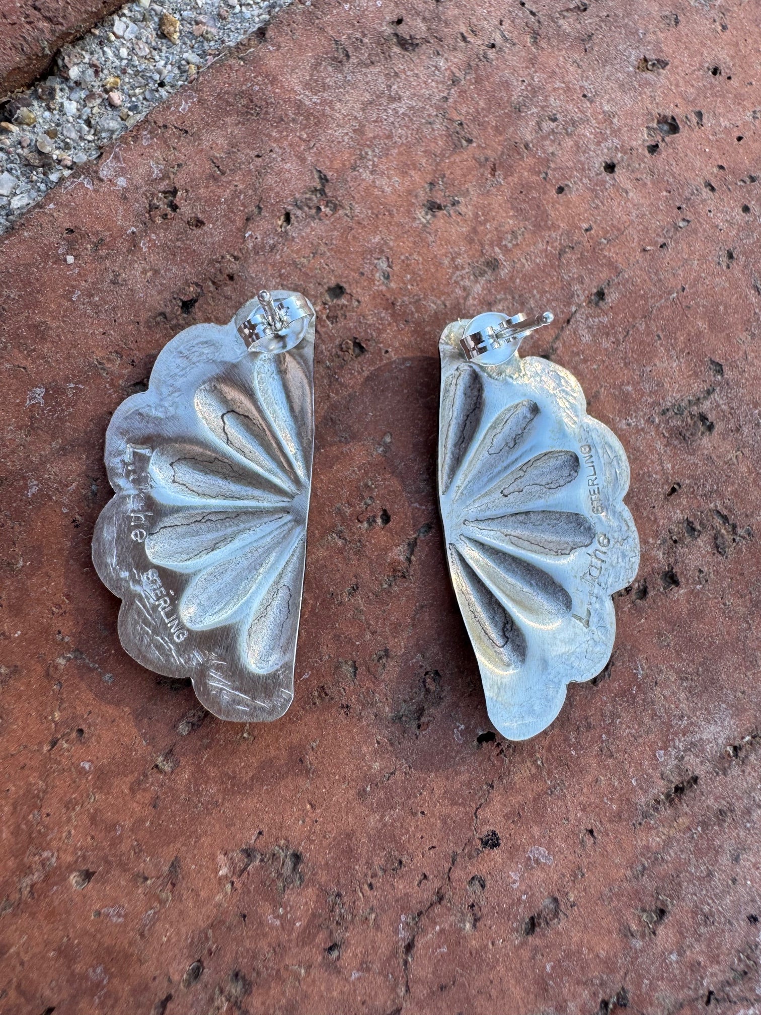 Handcrafted Sterling Silver Concho Crescent Stud Earrings