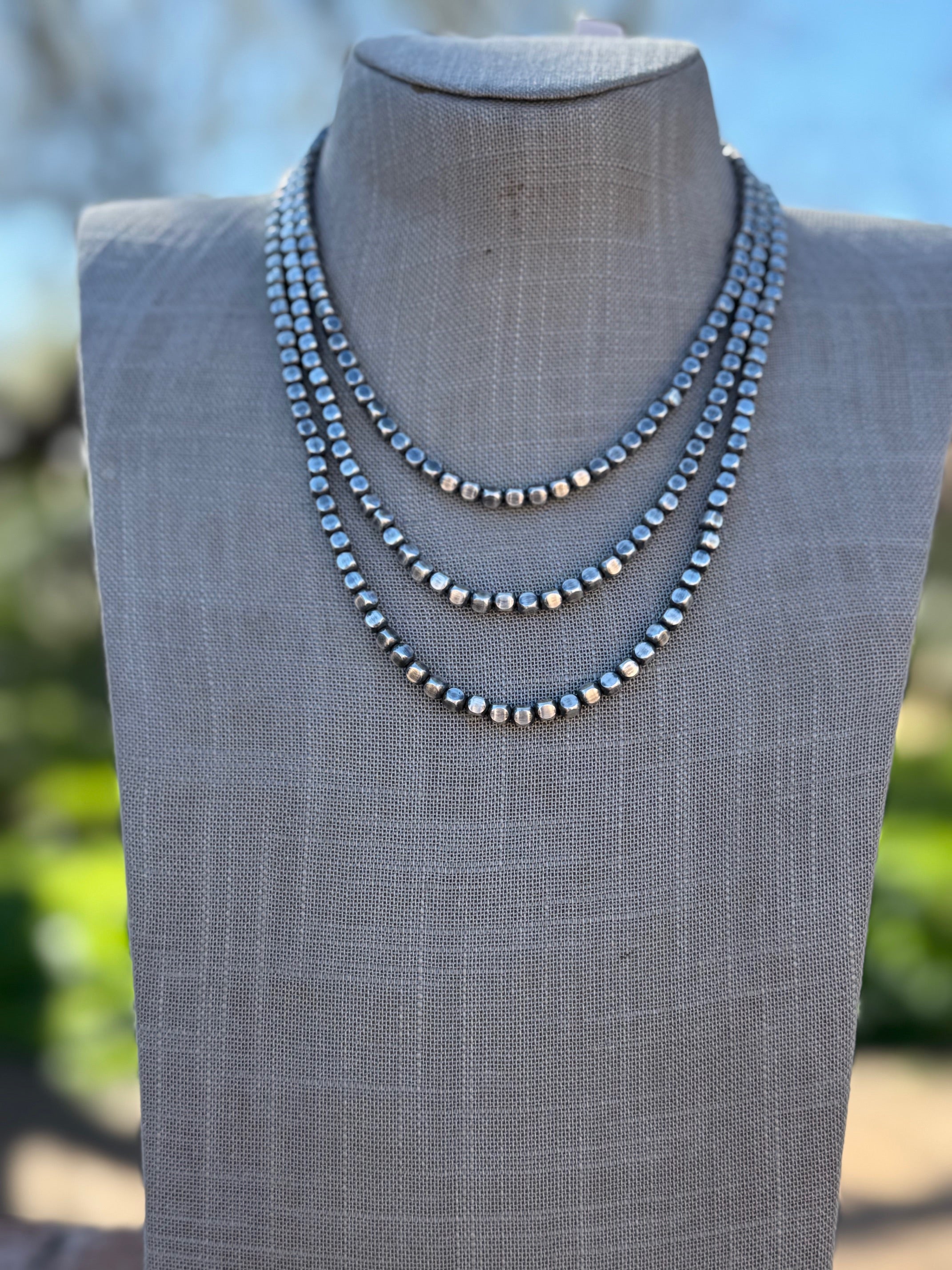 Handcrafted Sterling Silver Box Pearl 4mm Beaded Necklace