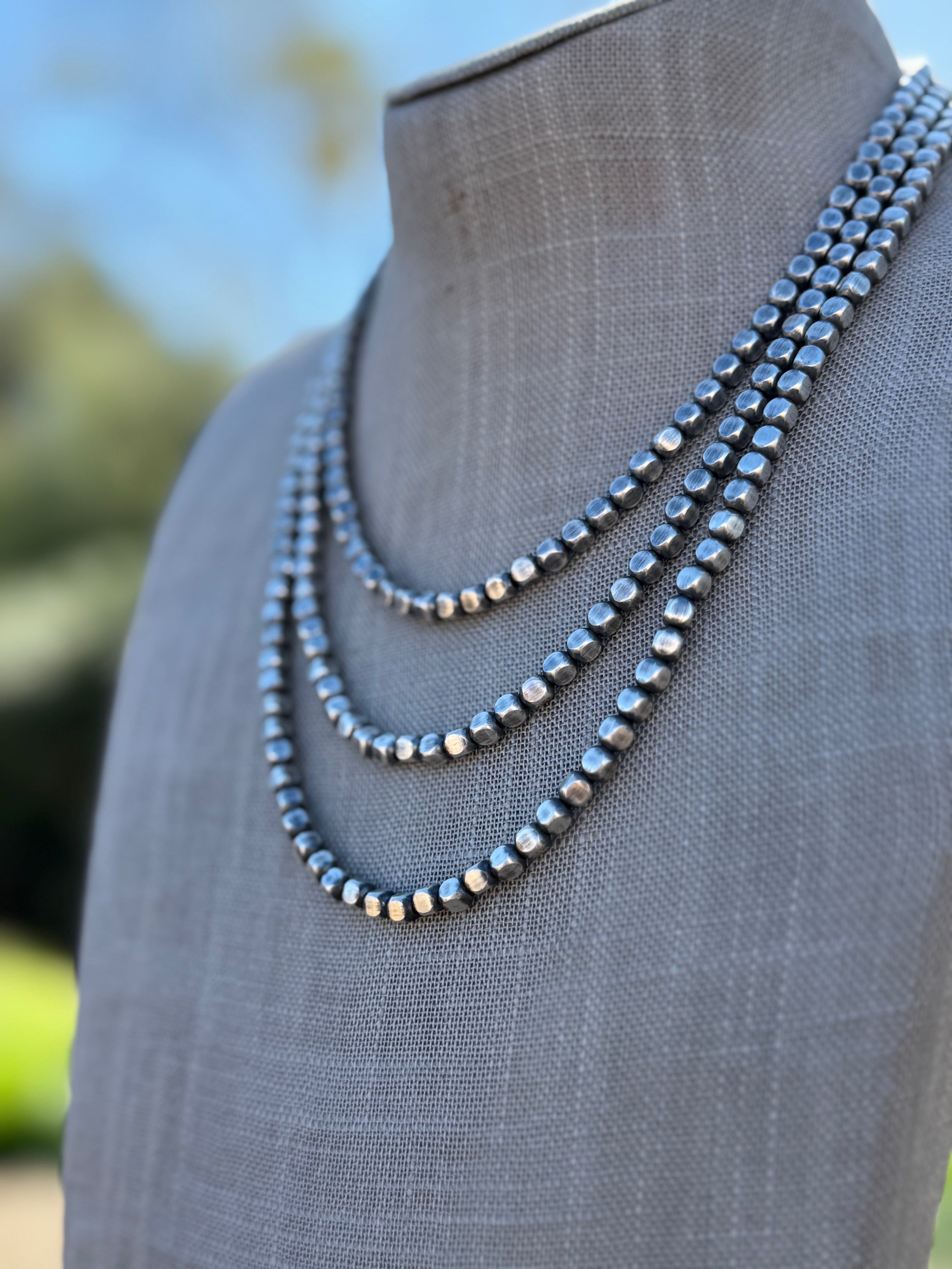 Handcrafted Sterling Silver Box Pearl 4mm Beaded Necklace