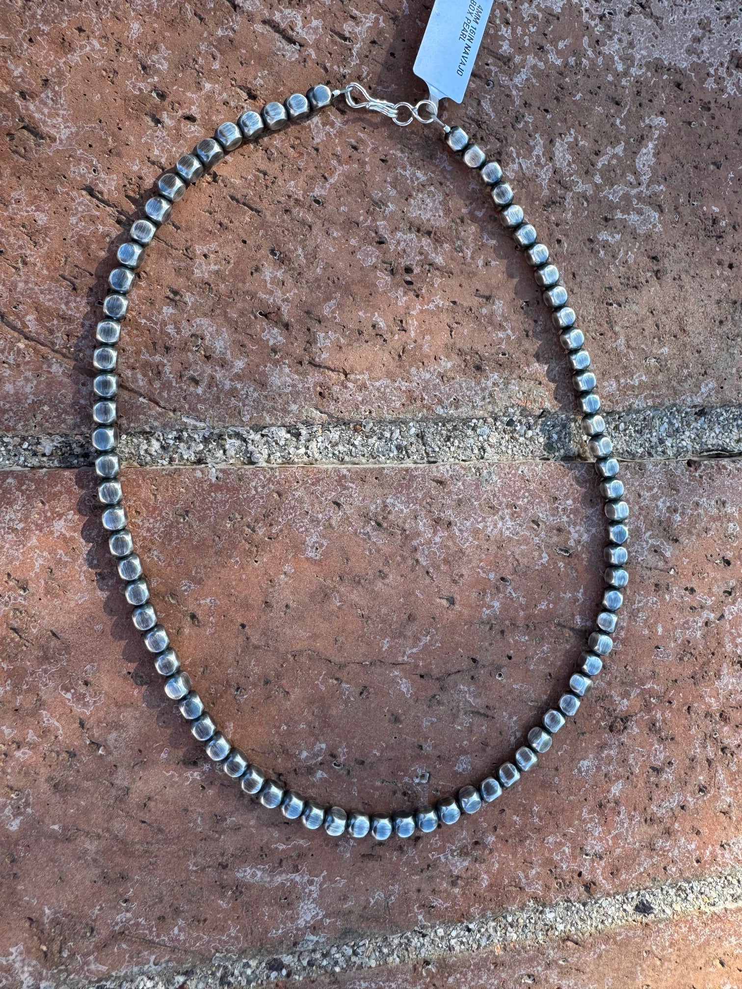 Handcrafted Sterling Silver Box Pearl 4mm Beaded Necklace