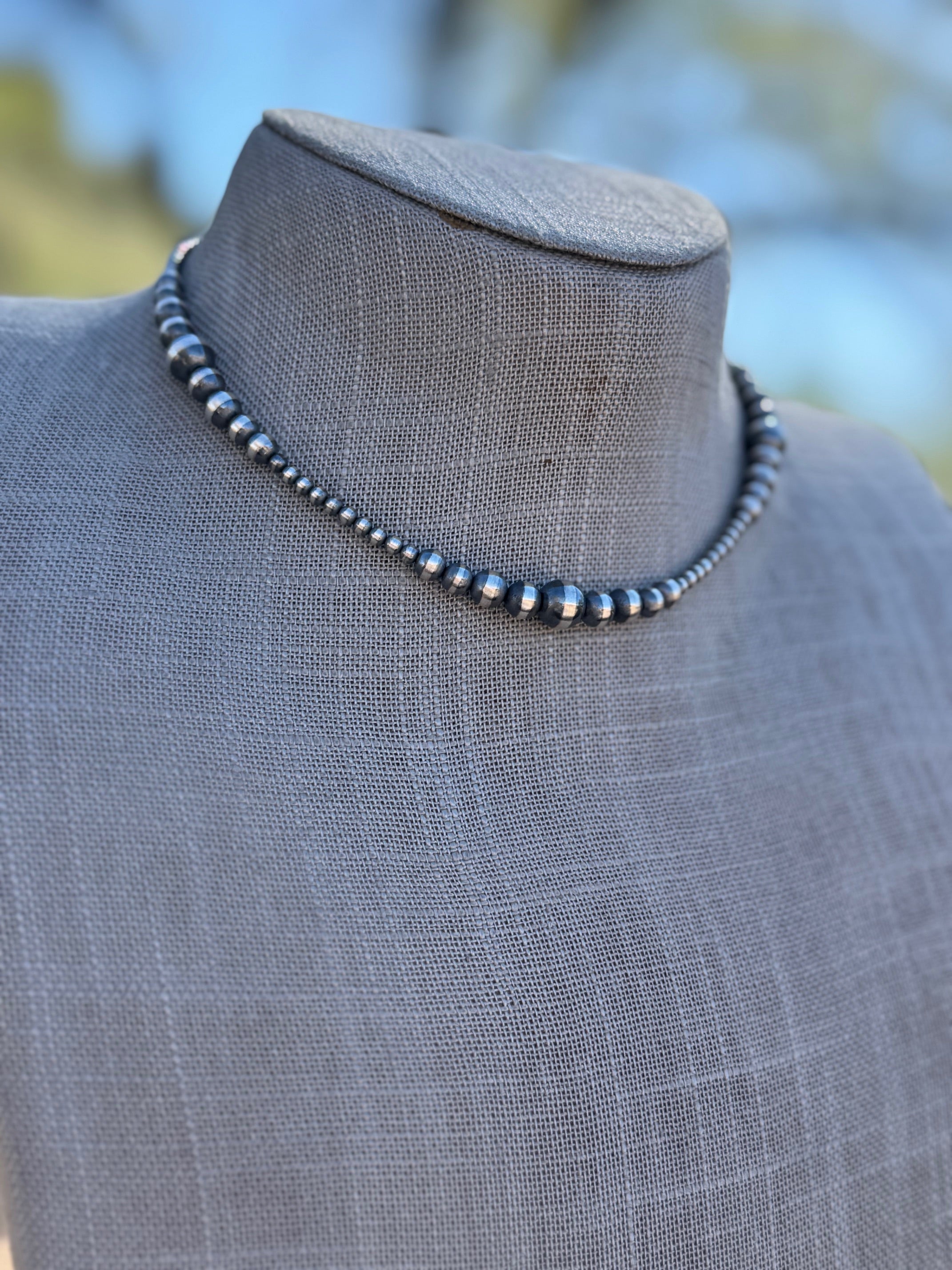 Handcrafted Sterling Silver Pearl Beaded 3-8mm Necklace