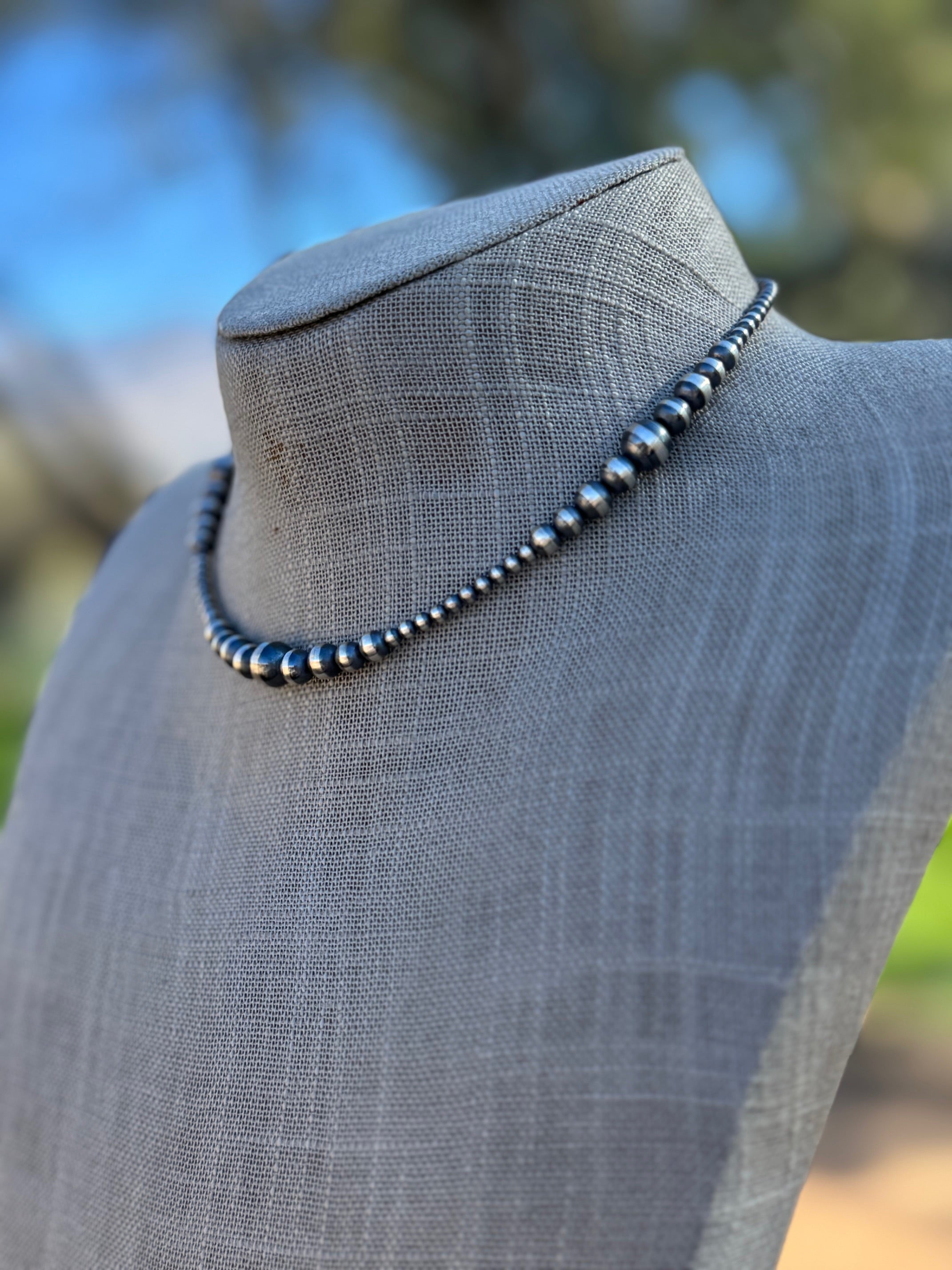 Handcrafted Sterling Silver Pearl Beaded 3-8mm Necklace