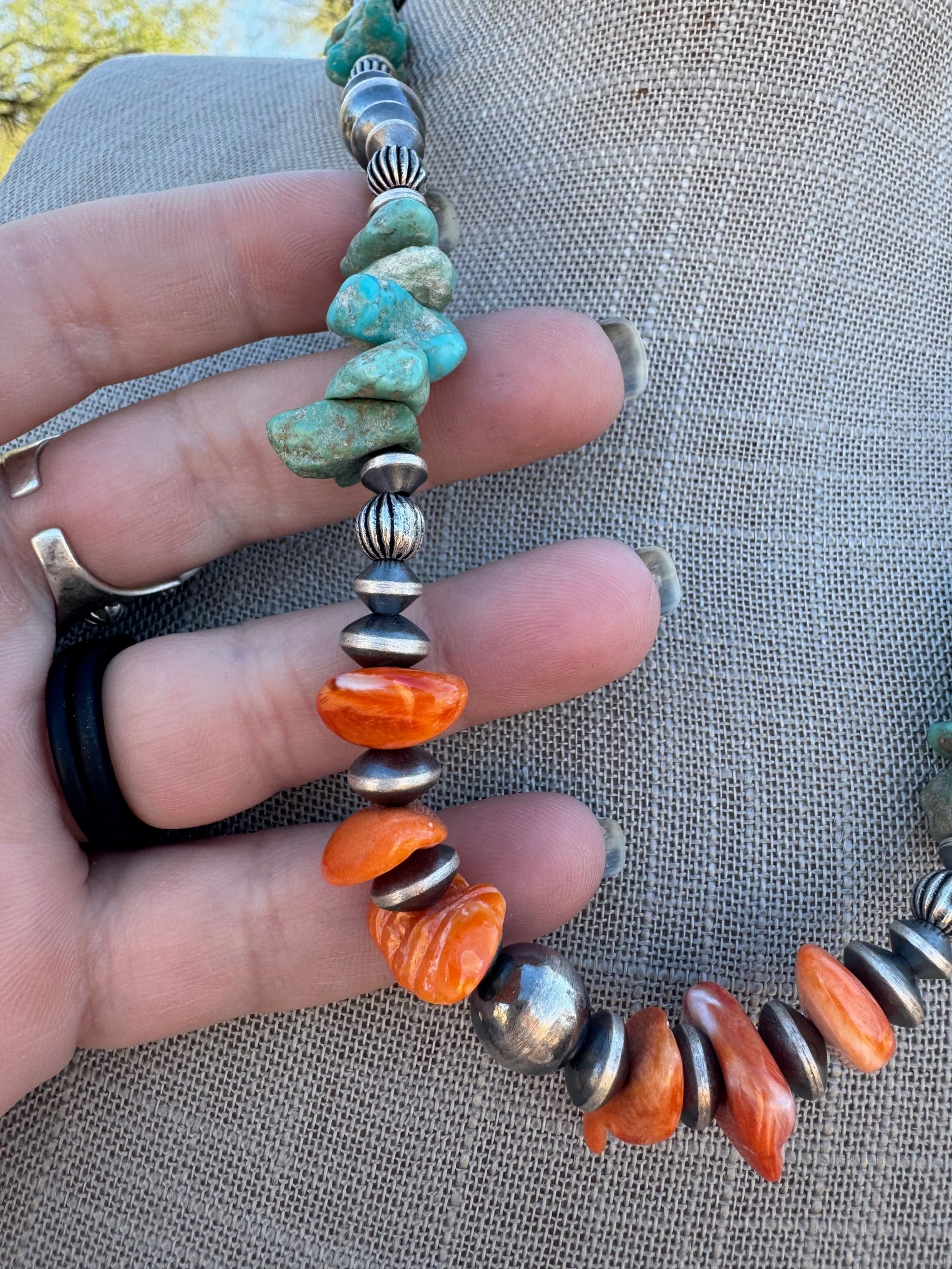 Handcrafted Turquoise & Spiny Sterling Silver Necklace by Chimney Butte 20"