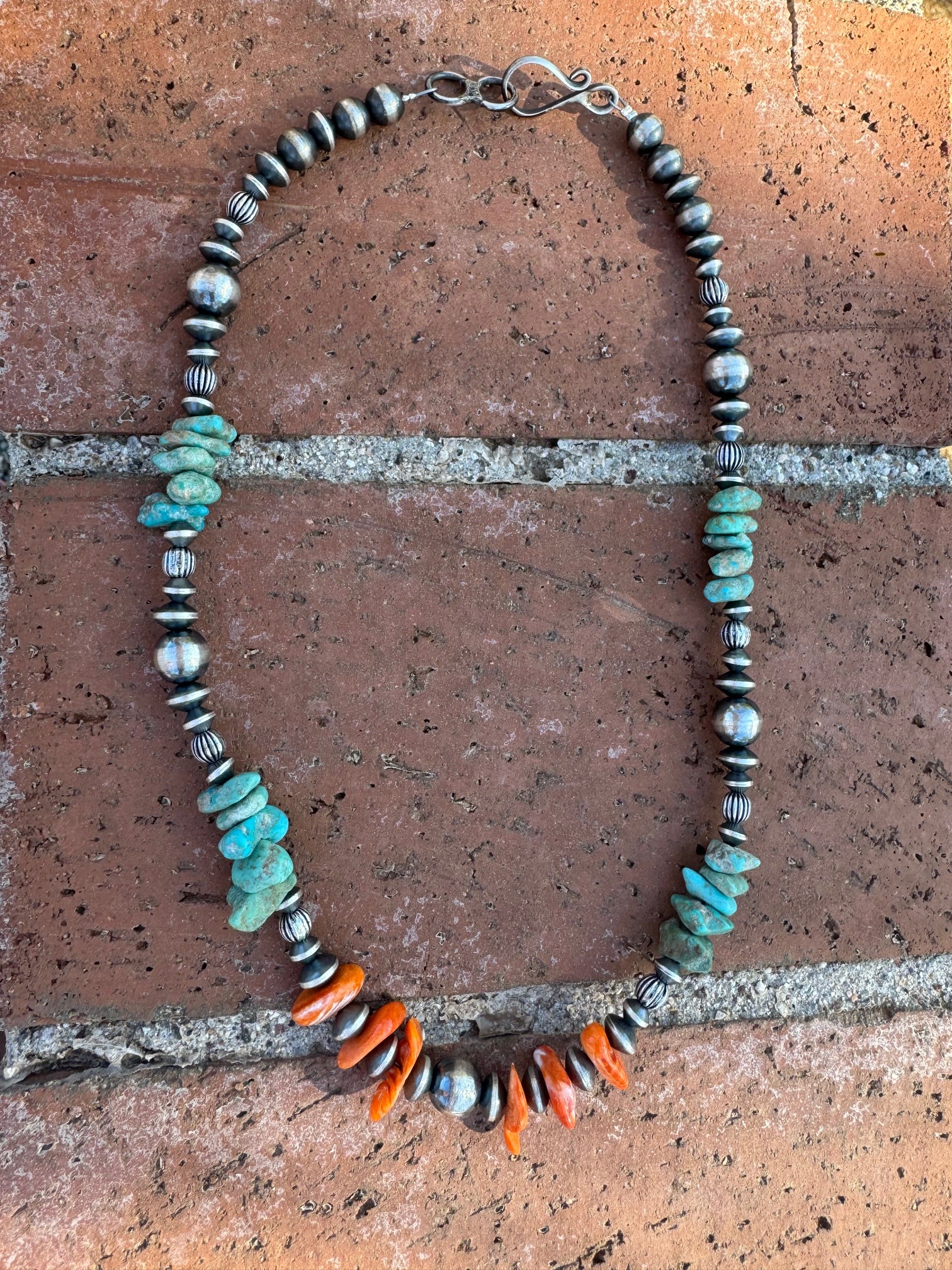 Handcrafted Turquoise & Spiny Sterling Silver Necklace by Chimney Butte 20"