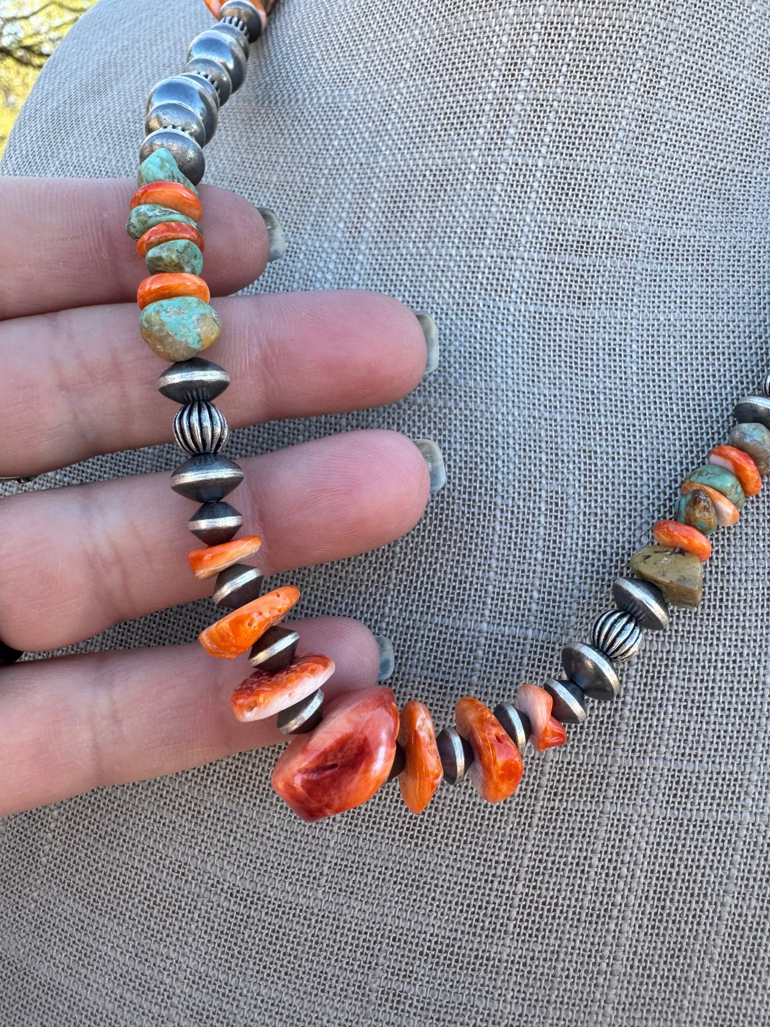 Handcrafted Turquoise & Spiny Sterling Silver Necklace by Chimney Butte 20"