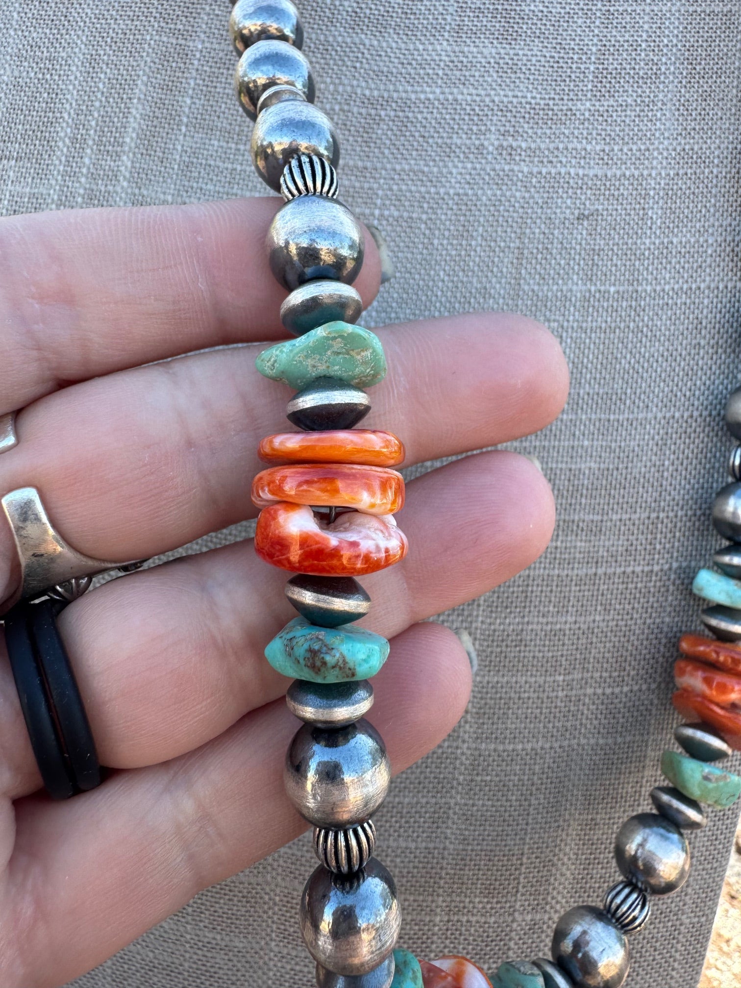 Handcrafted Turquoise & Spiny Sterling Silver Necklace by Chimney Butte 32"