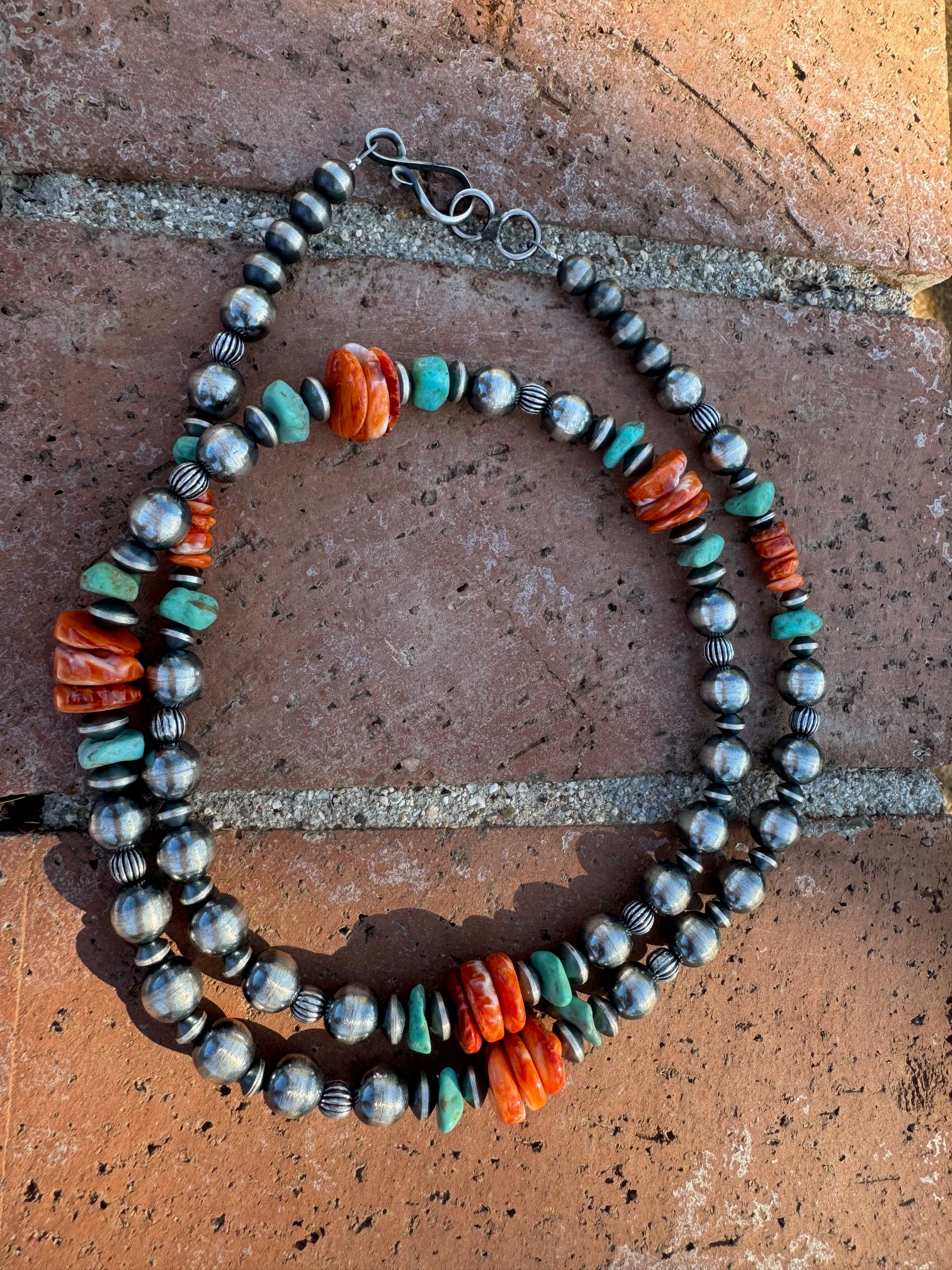 Handcrafted Turquoise & Spiny Sterling Silver Necklace by Chimney Butte 32"