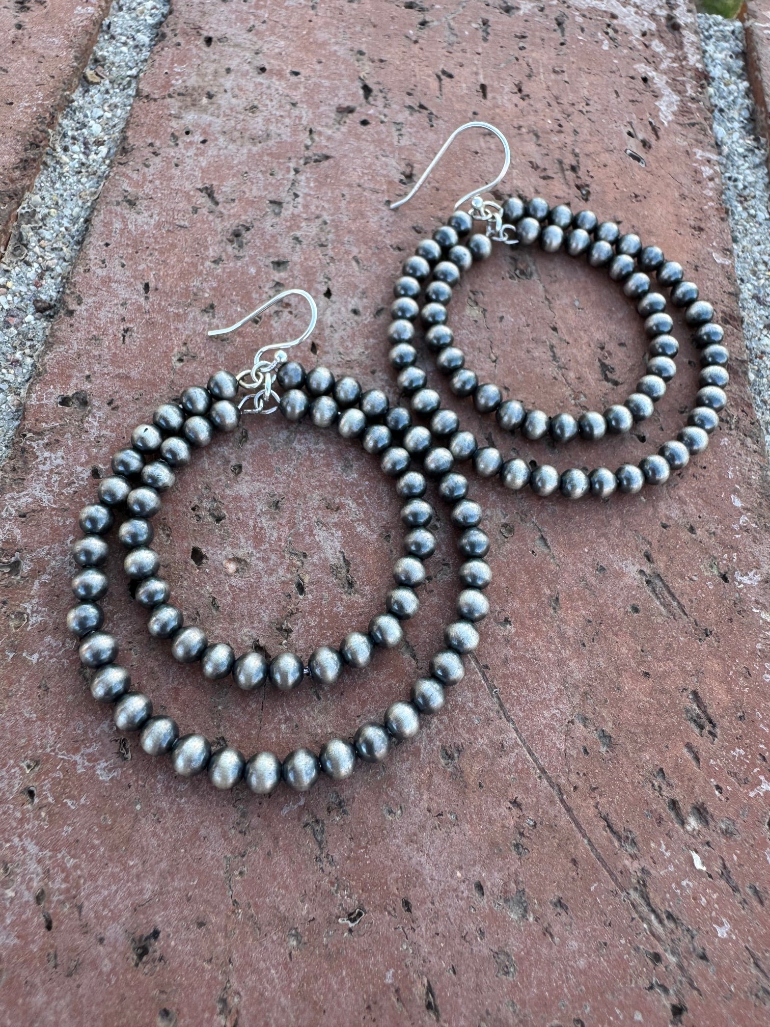 Handmade Sterling Silver Pearl Beaded Dangle Hoop Earrings