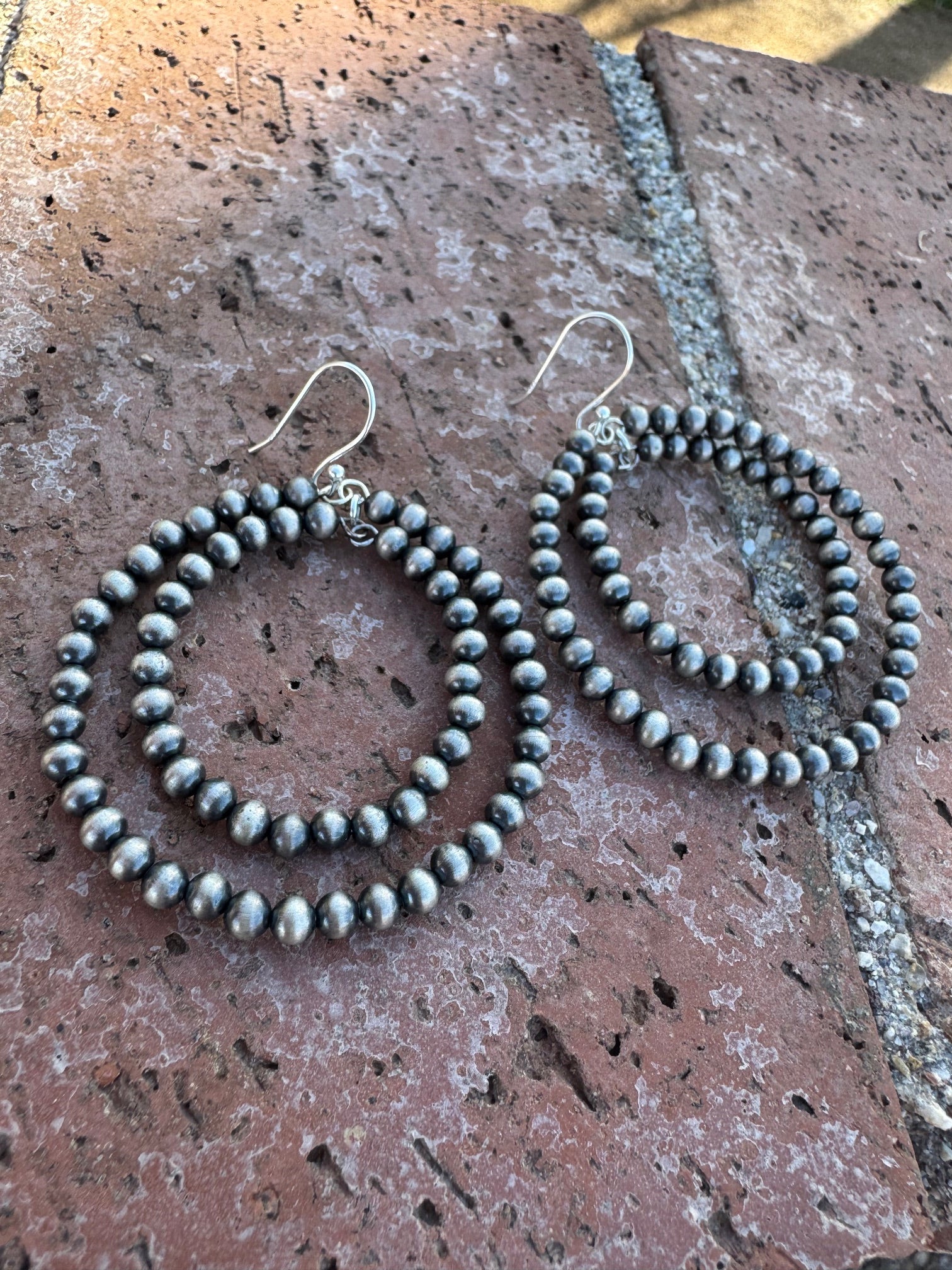 Handmade Sterling Silver Pearl Beaded Dangle Hoop Earrings