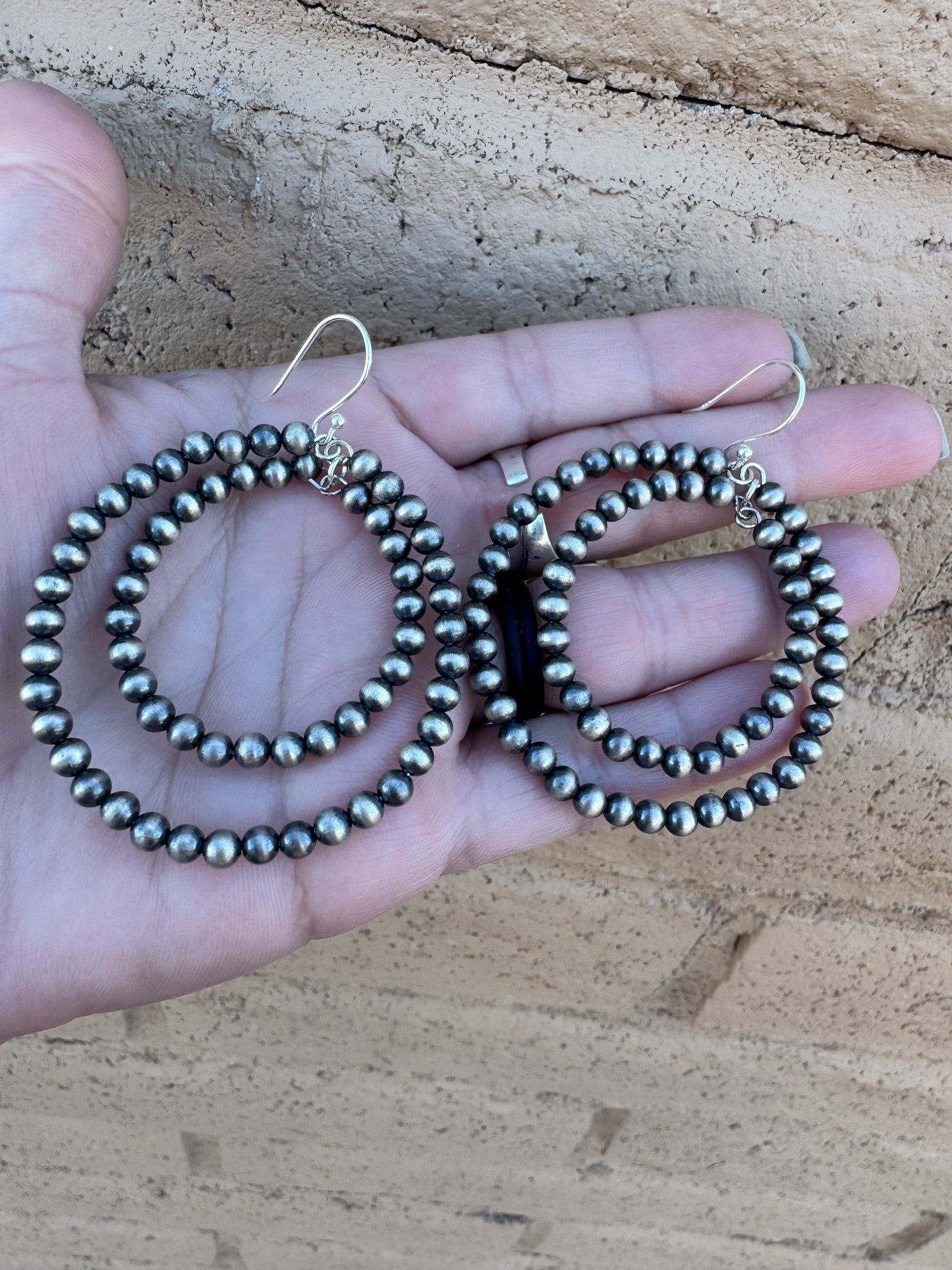 Handmade Sterling Silver Pearl Beaded Dangle Hoop Earrings