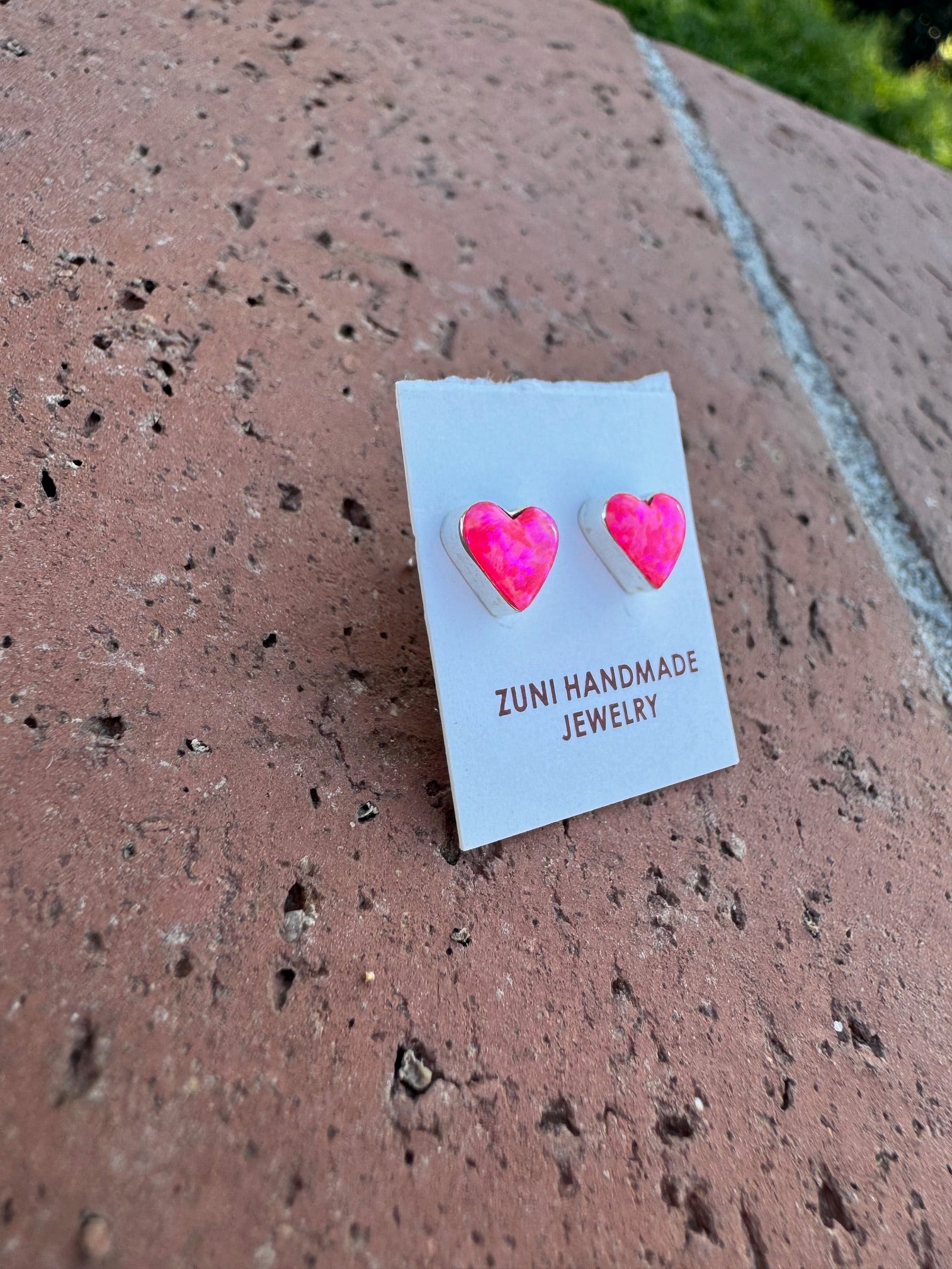 Handcrafted Sterling Silver & Pink Opal Stud Heart Earrings