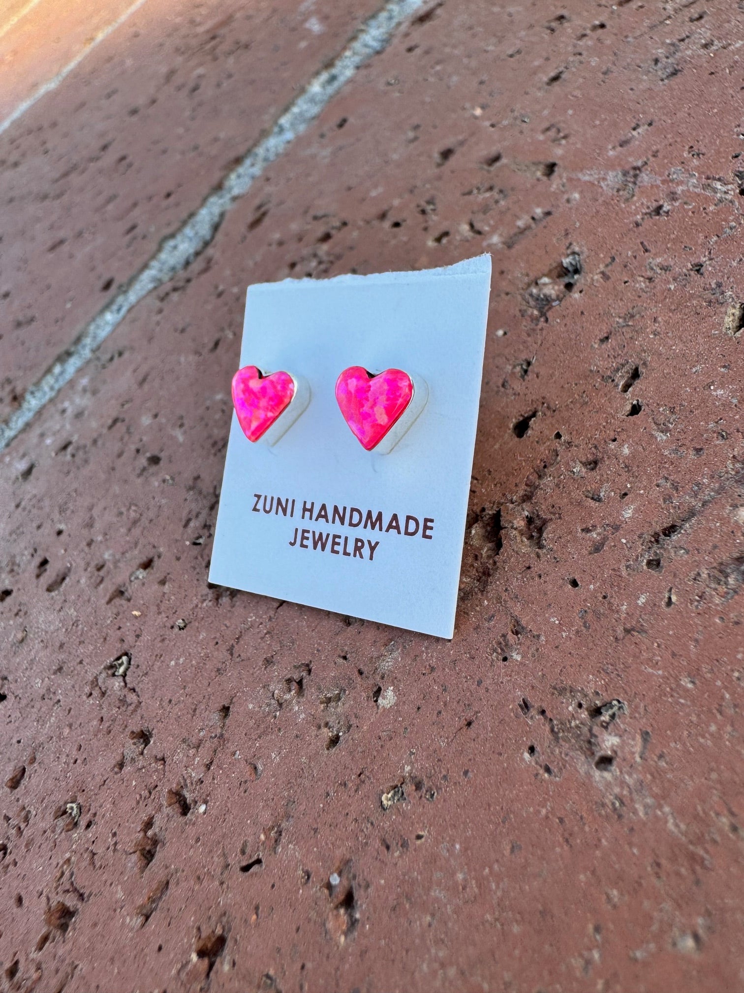 Handcrafted Sterling Silver & Pink Opal Stud Heart Earrings