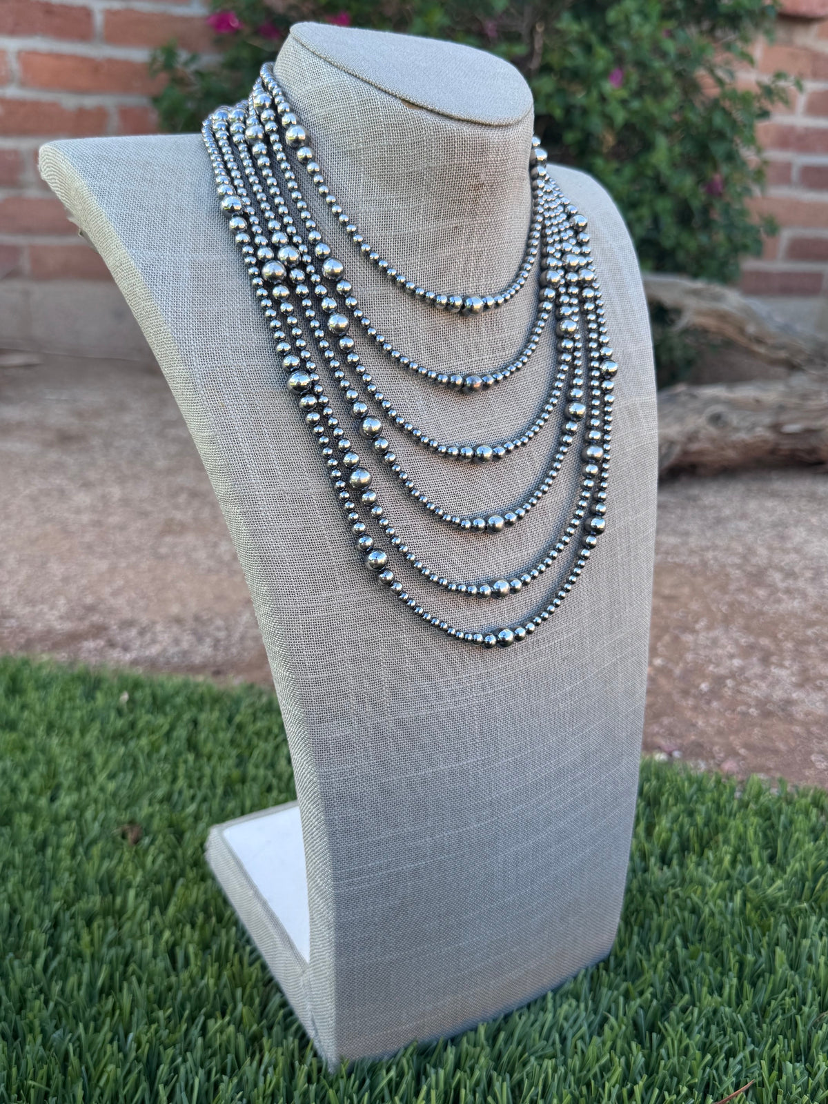 Handcrafted Sterling Silver Pearl 4-8mm Beaded Necklace