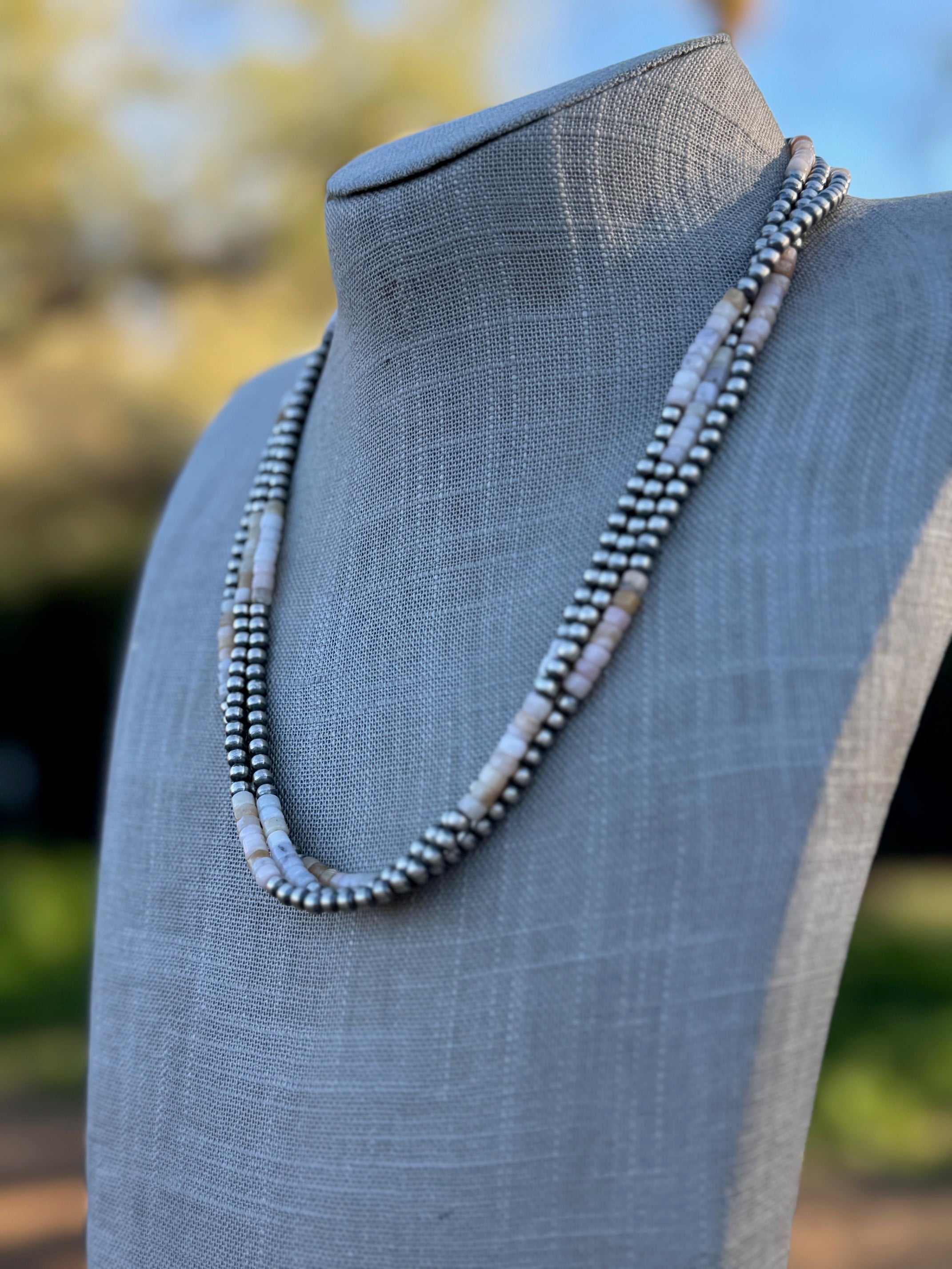 Handcrafted Pink Conch & Sterling Silver 4mmmm Beaded Necklace 20"