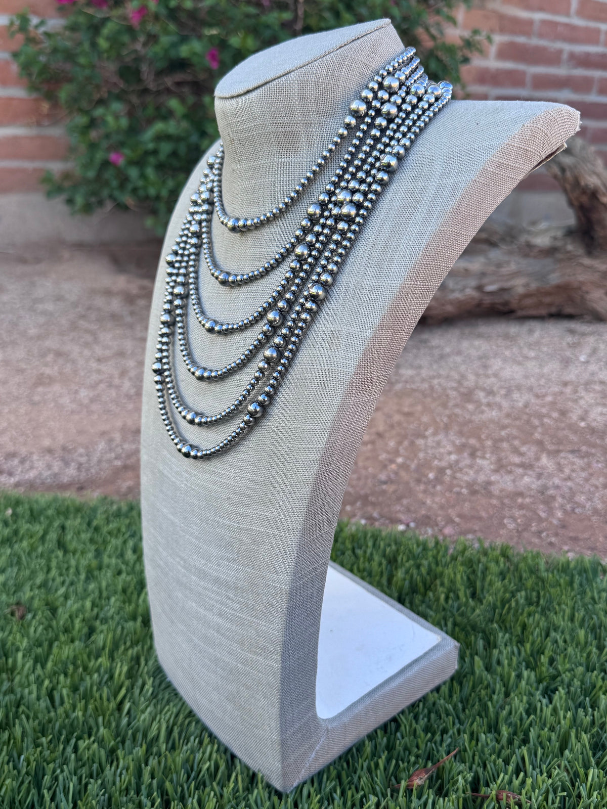 Handcrafted Sterling Silver Pearl 4-8mm Beaded Necklace