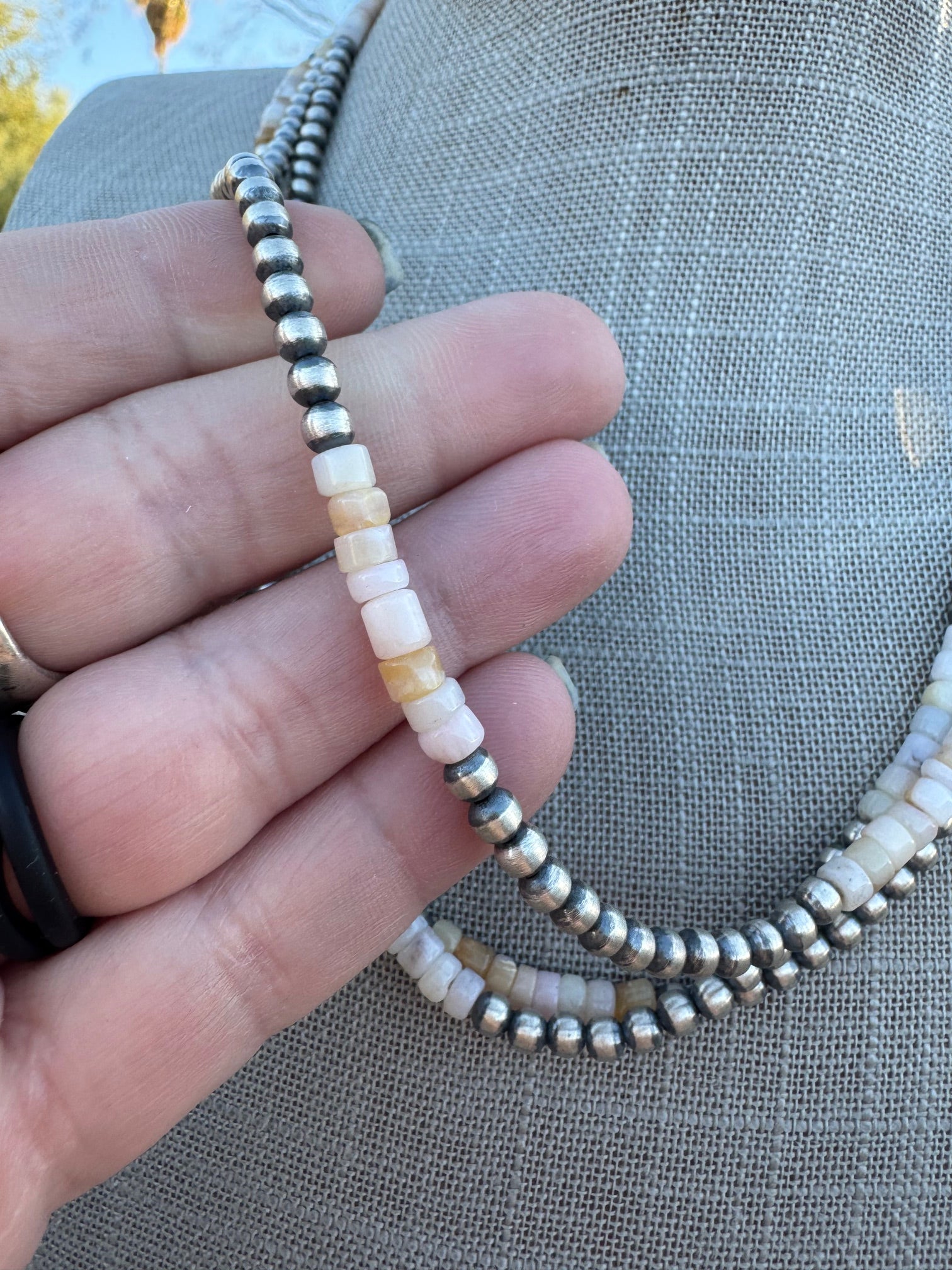 Handcrafted Pink Conch & Sterling Silver 4mmmm Beaded Necklace 20"