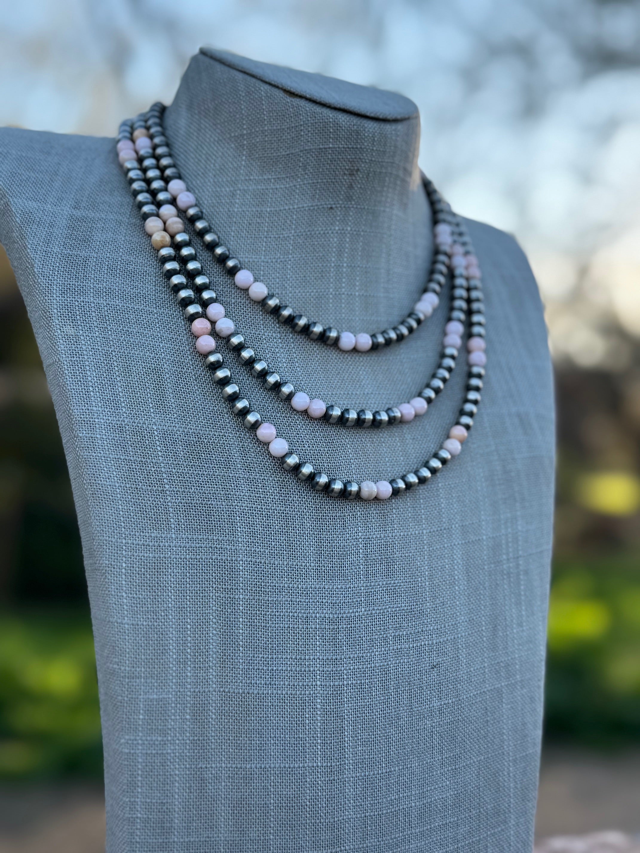 Handcrafted Pink Conch & Sterling Silver 6mm Beaded Necklace