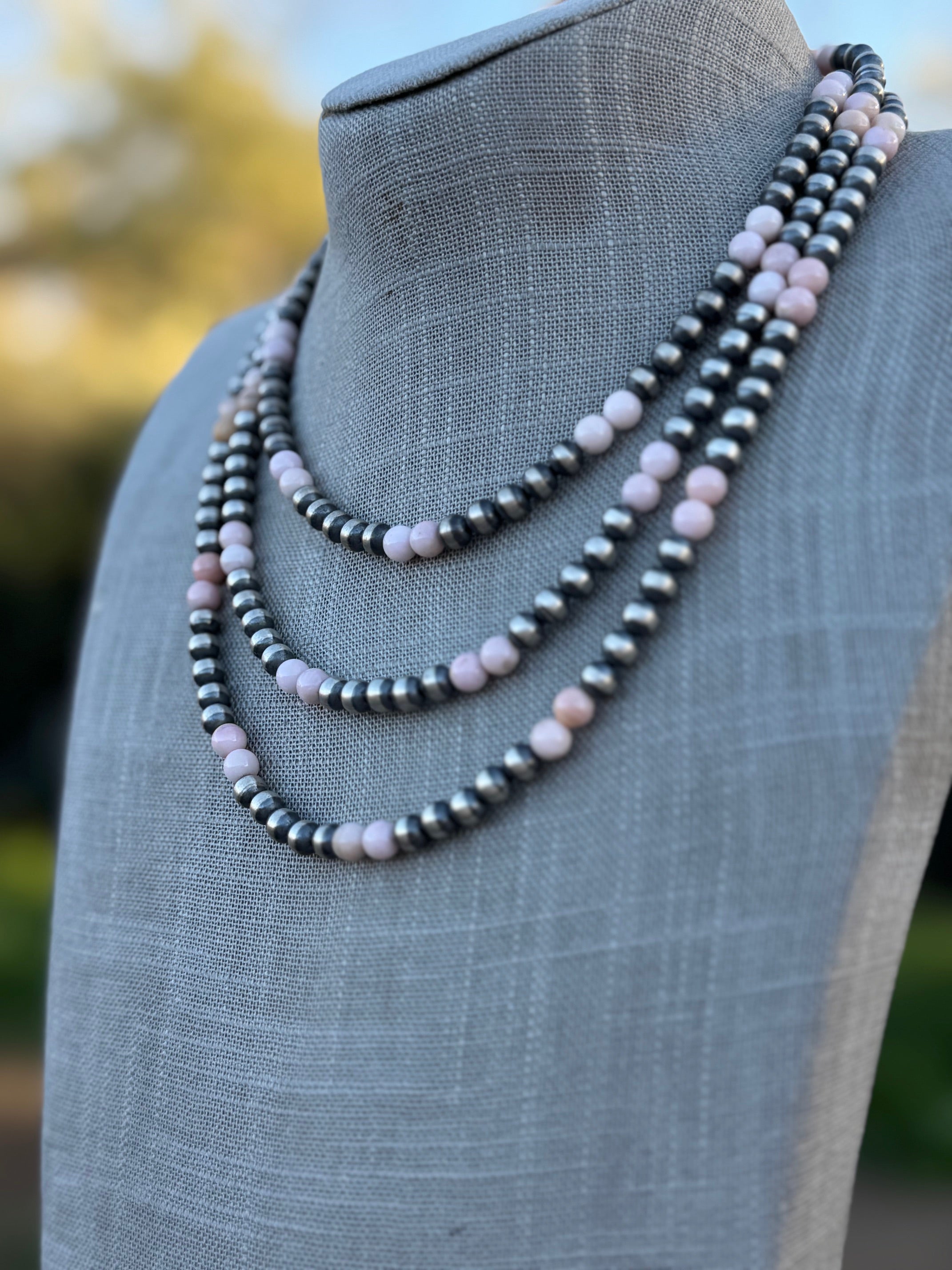 Handcrafted Pink Conch & Sterling Silver 6mm Beaded Necklace