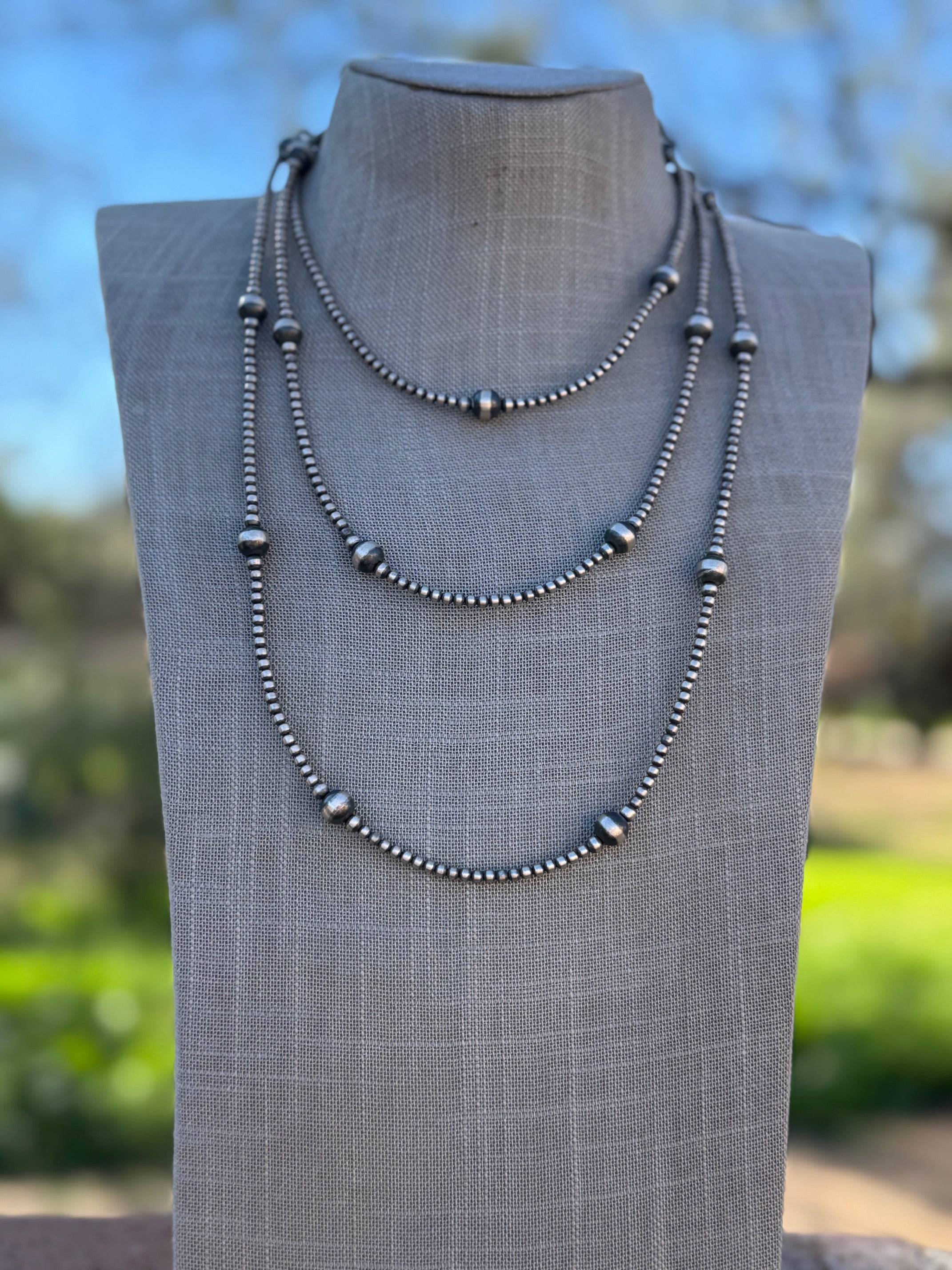 Handcrafted Sterling Silver Pearl 3-8mm Beaded Necklace 62"