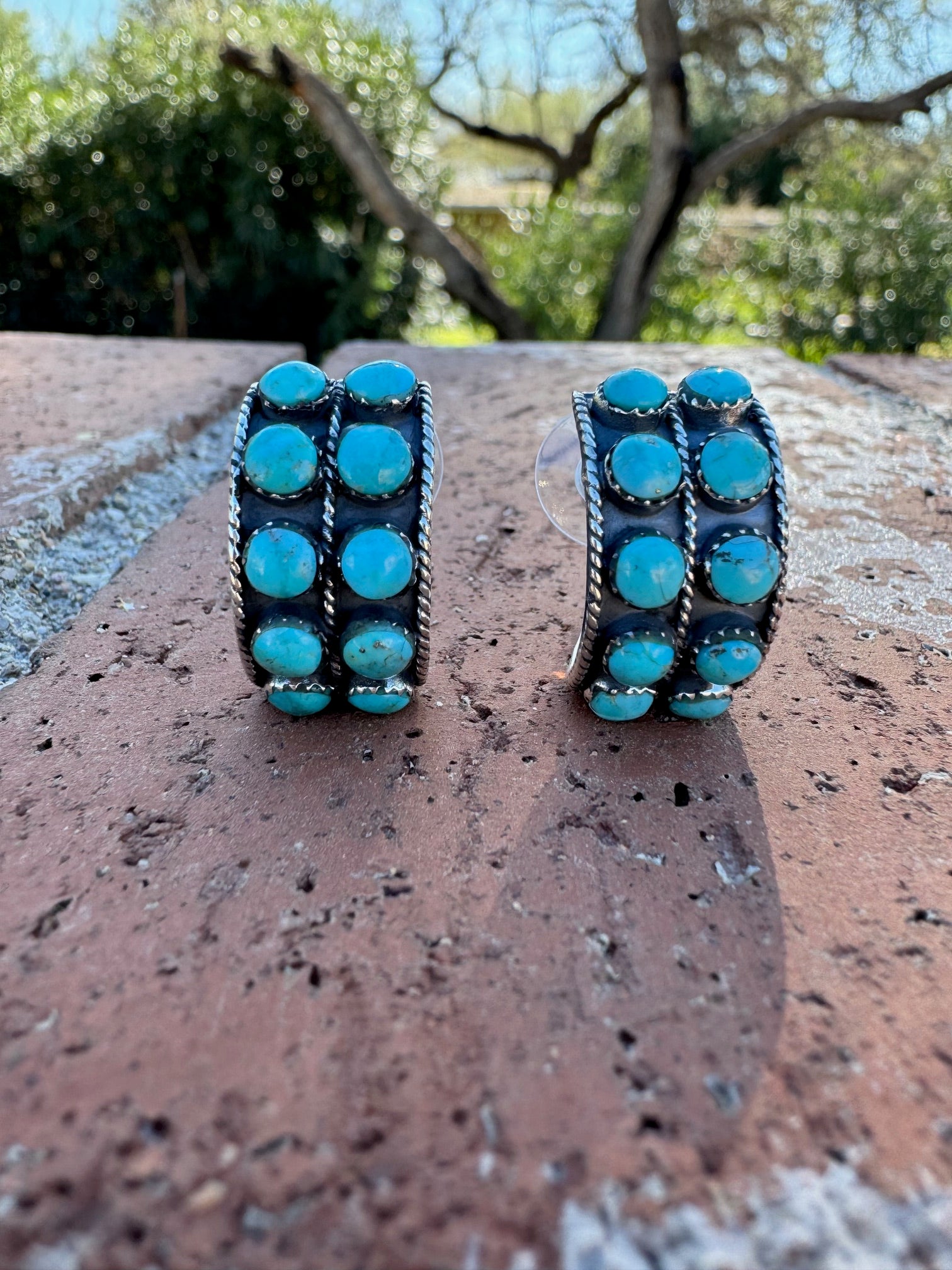 Paige Wallace Sterling Silver & Double Turquoise Hoop and Stud Earring Set