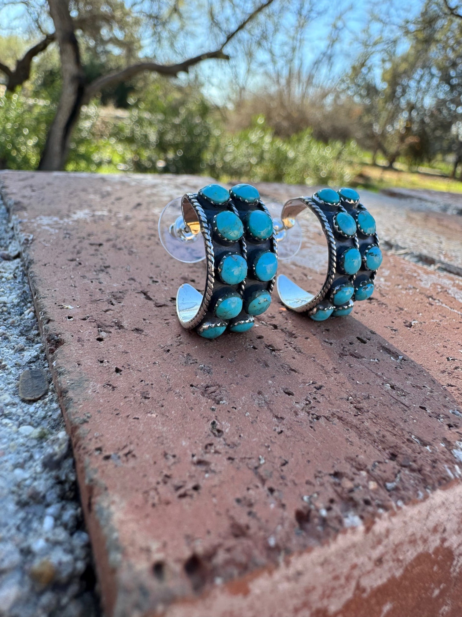 Paige Wallace Sterling Silver & Double Turquoise Hoop and Stud Earring Set