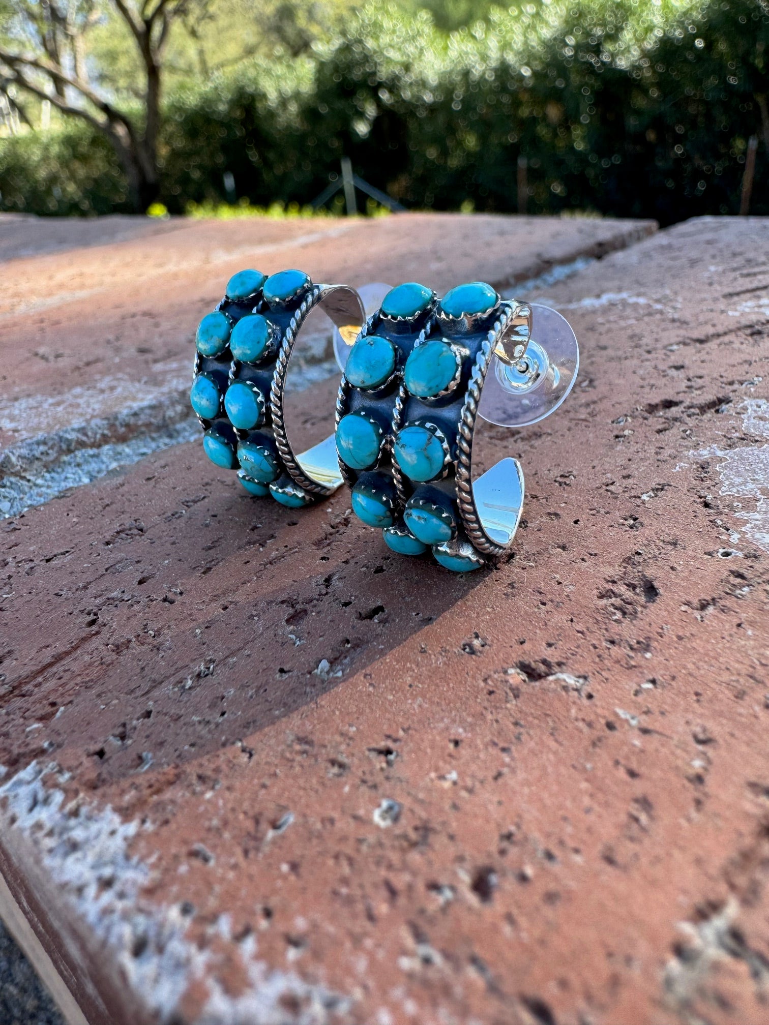 Paige Wallace Sterling Silver & Double Turquoise Hoop and Stud Earring Set