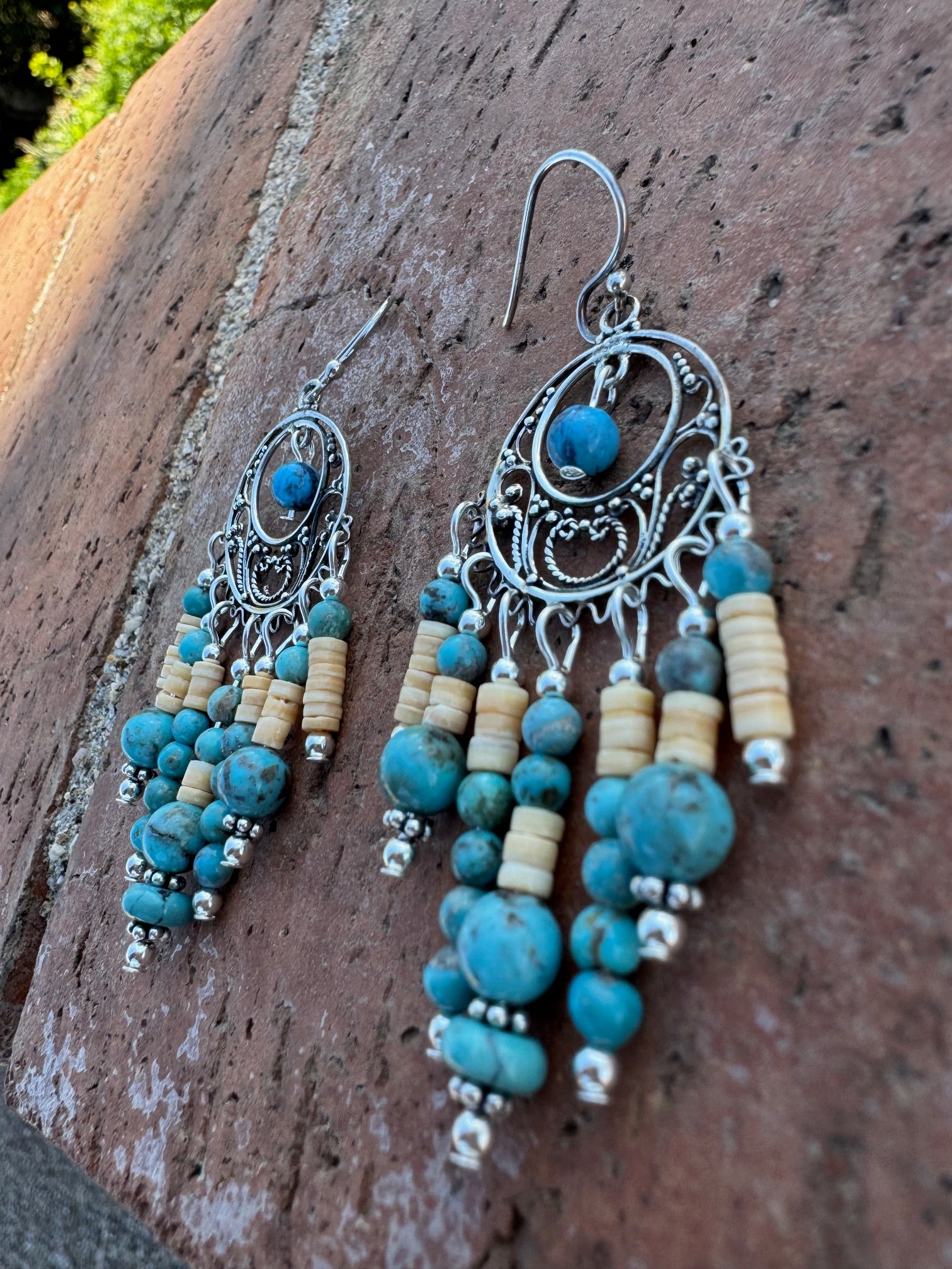 Paige Wallace Sterling Silver & Heishi Turquoise Wire Earrings