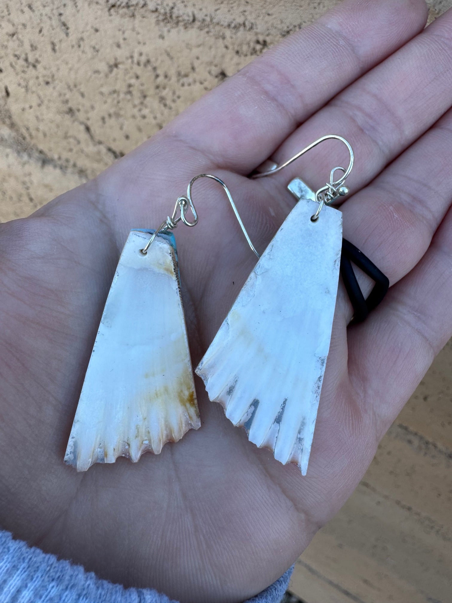 Handcrafted Turquoise Stone Inlay Shell Dangle Earrings