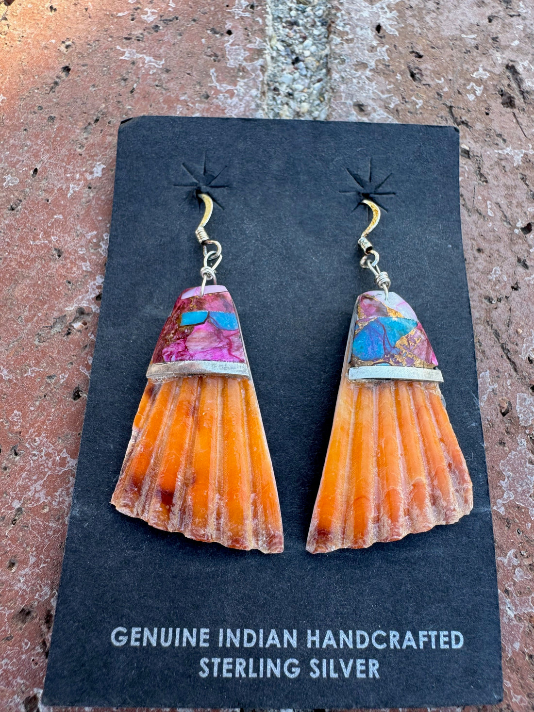 Handcrafted Pink Dream Inlay & Shell Dangle Earrings