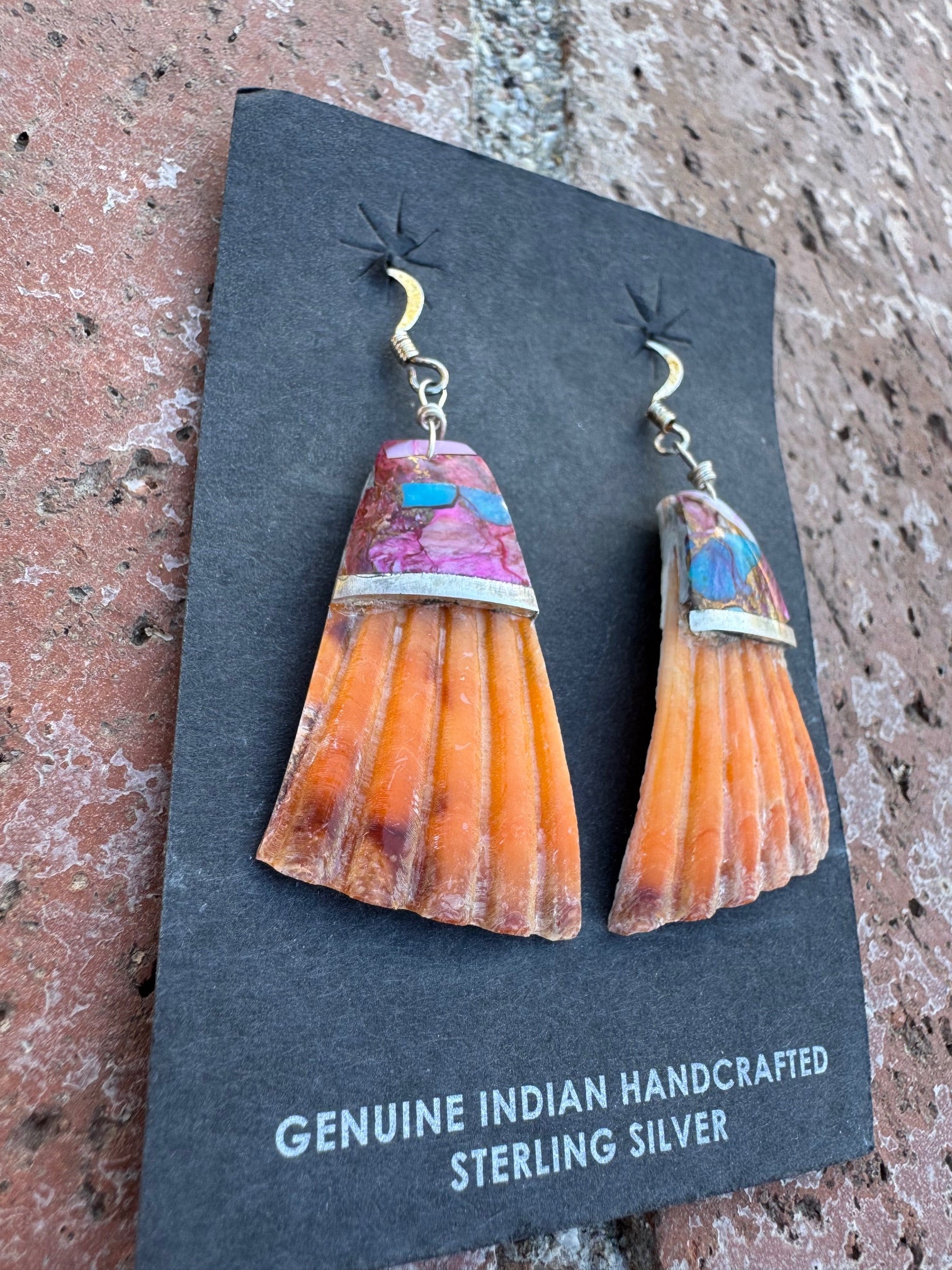 Handcrafted Pink Dream Inlay & Shell Dangle Earrings