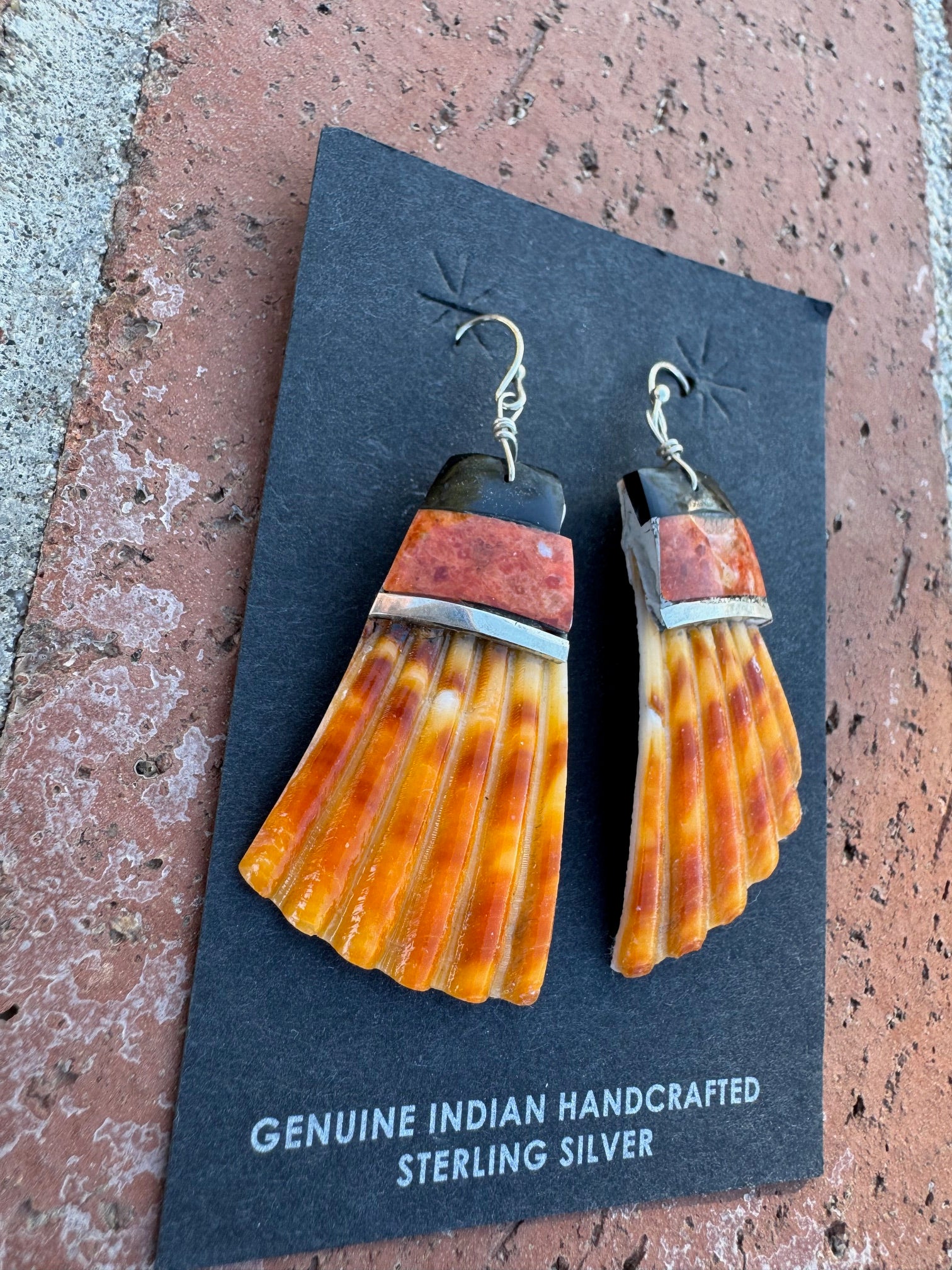 Handcrafted Multi Stone Inlay & Shell Dangle Earrings