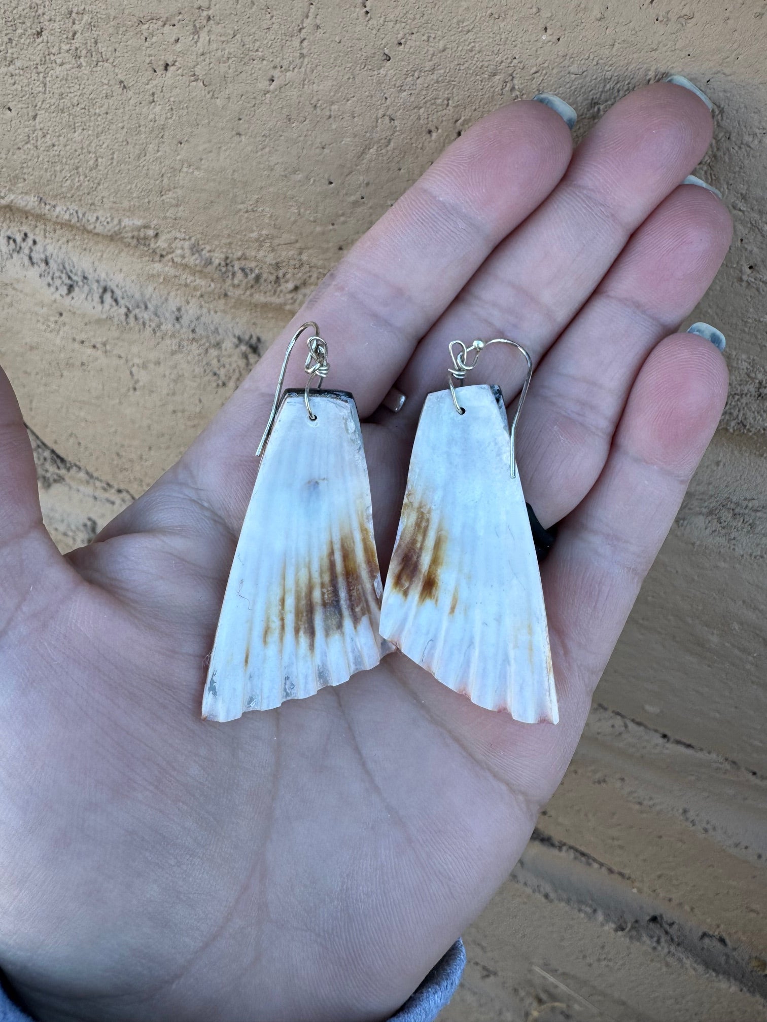 Handcrafted Multi Stone Inlay & Shell Dangle Earrings