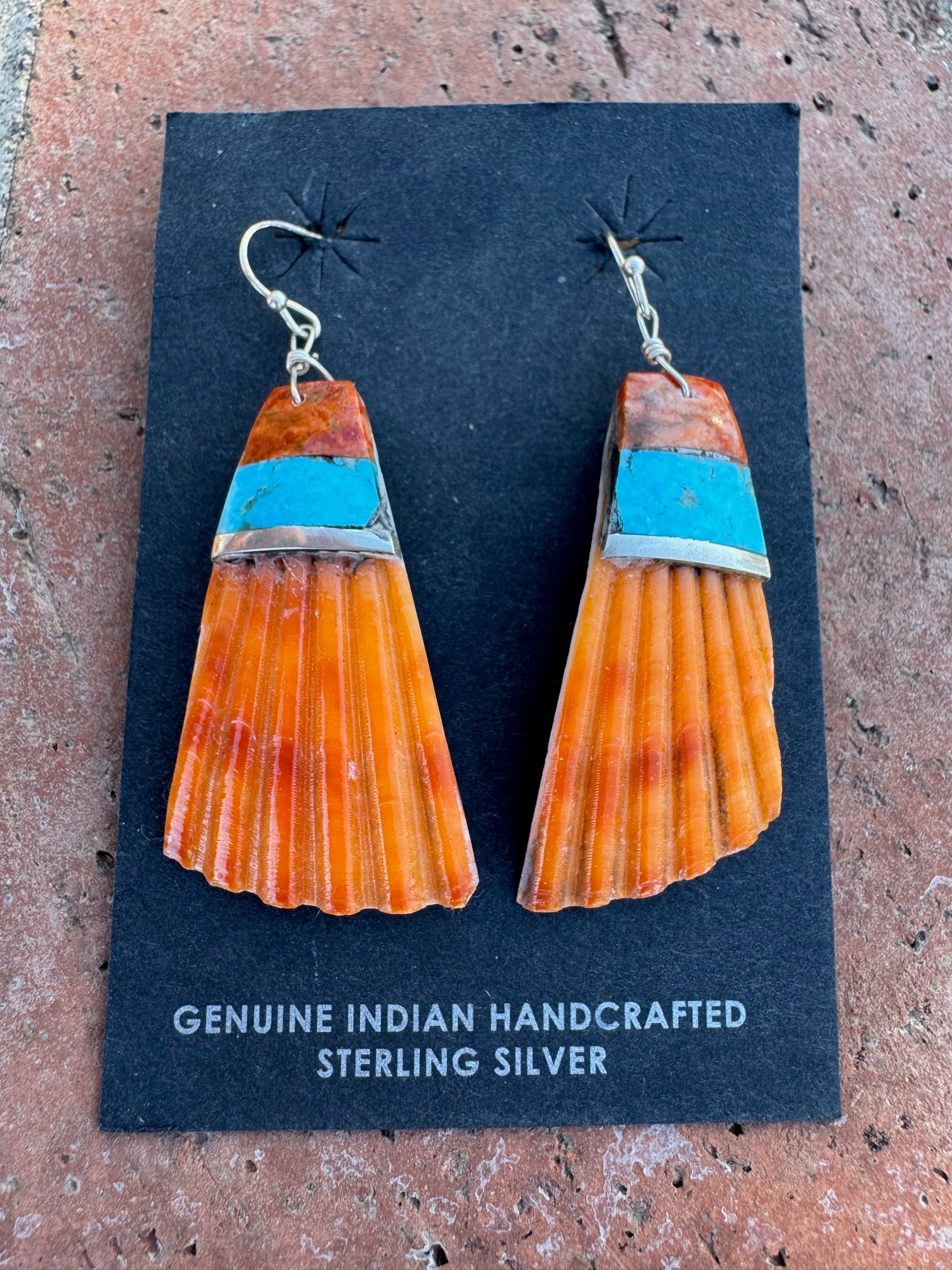 Handcrafted Multi Stone Inlay & Shell Dangle Earrings