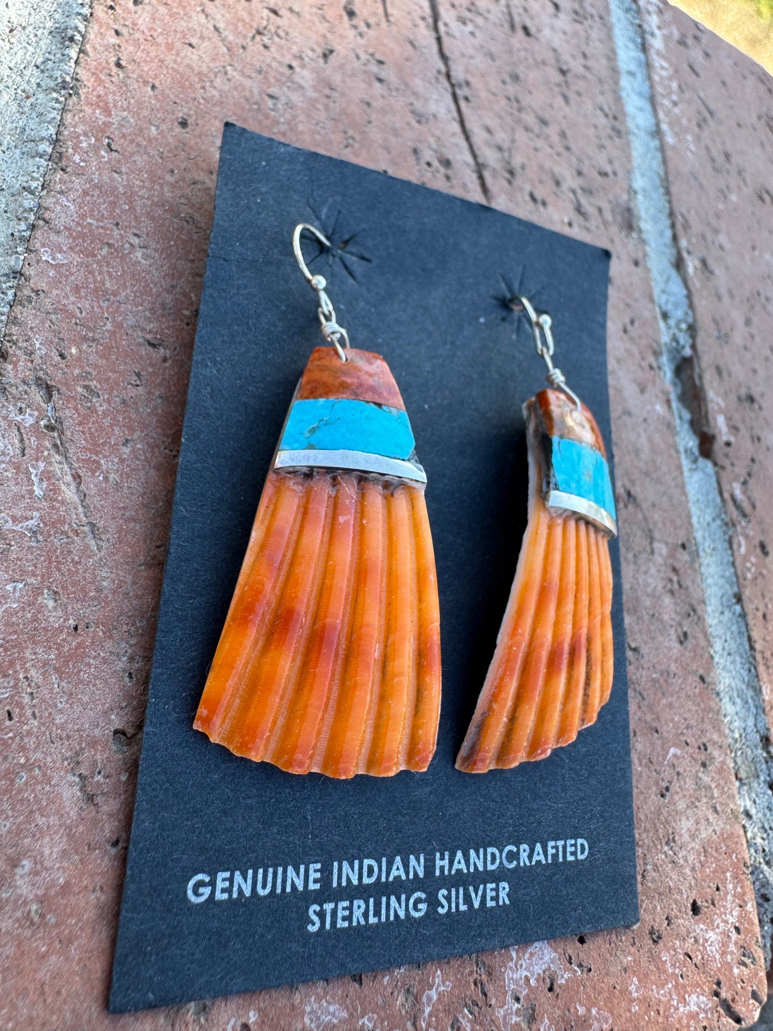 Handcrafted Multi Stone Inlay & Shell Dangle Earrings