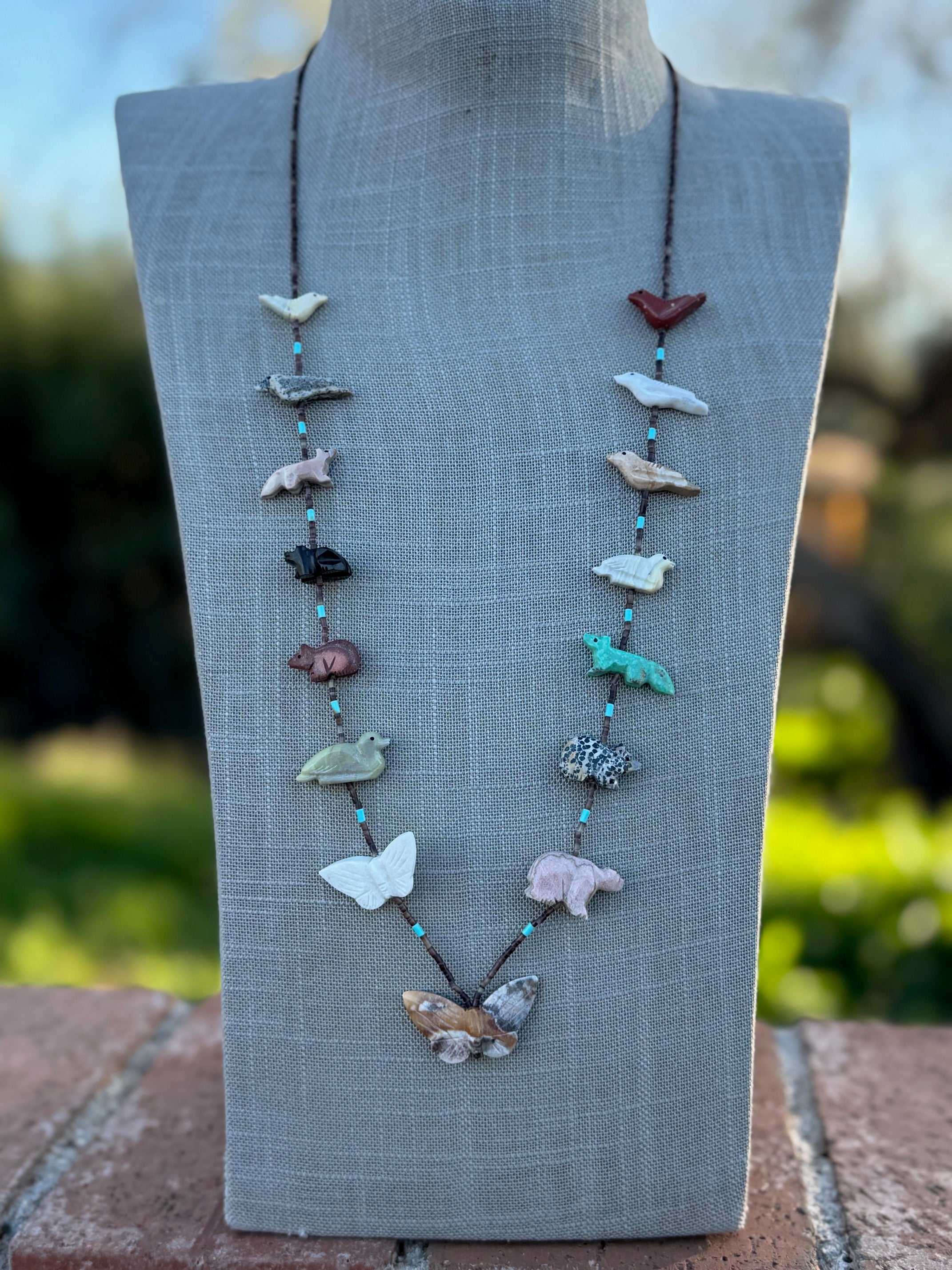 Handcrafted Sterling Silver & Beaded Fetish Necklace 30"