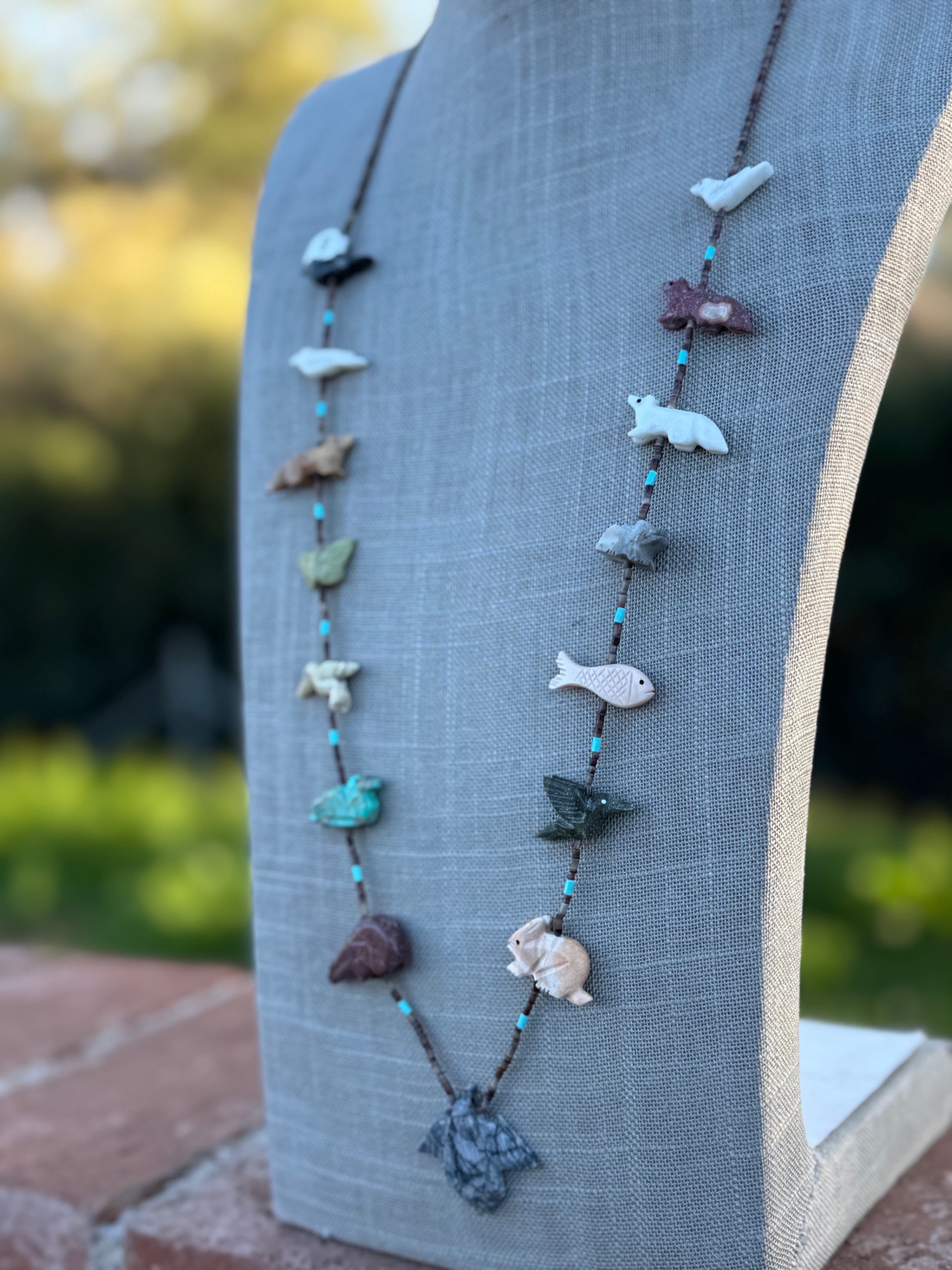 Handcrafted Sterling Silver & Beaded Fetish Necklace 30"