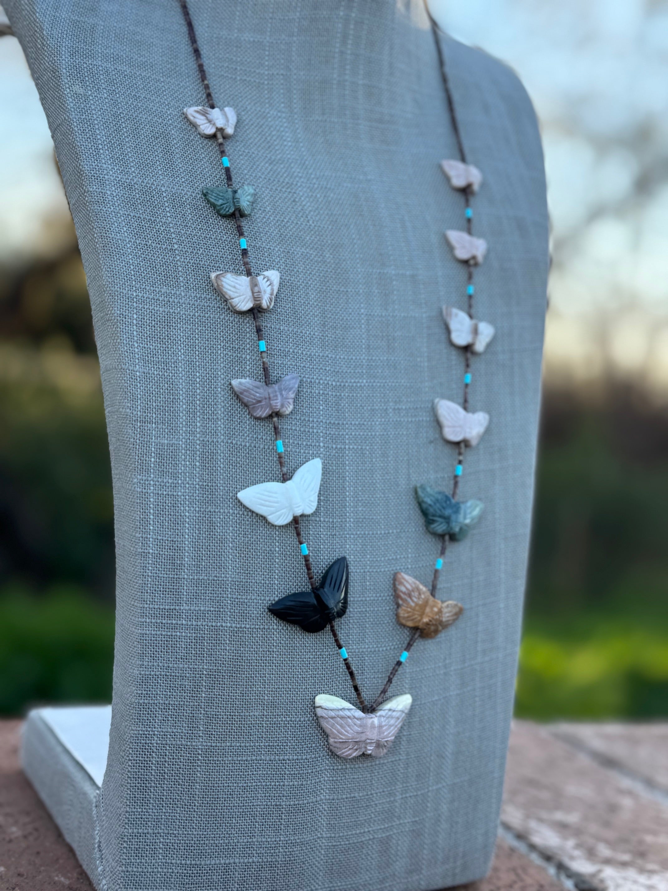 Handcrafted Sterling Silver & Beaded Butterfly Fetish Necklace 30"