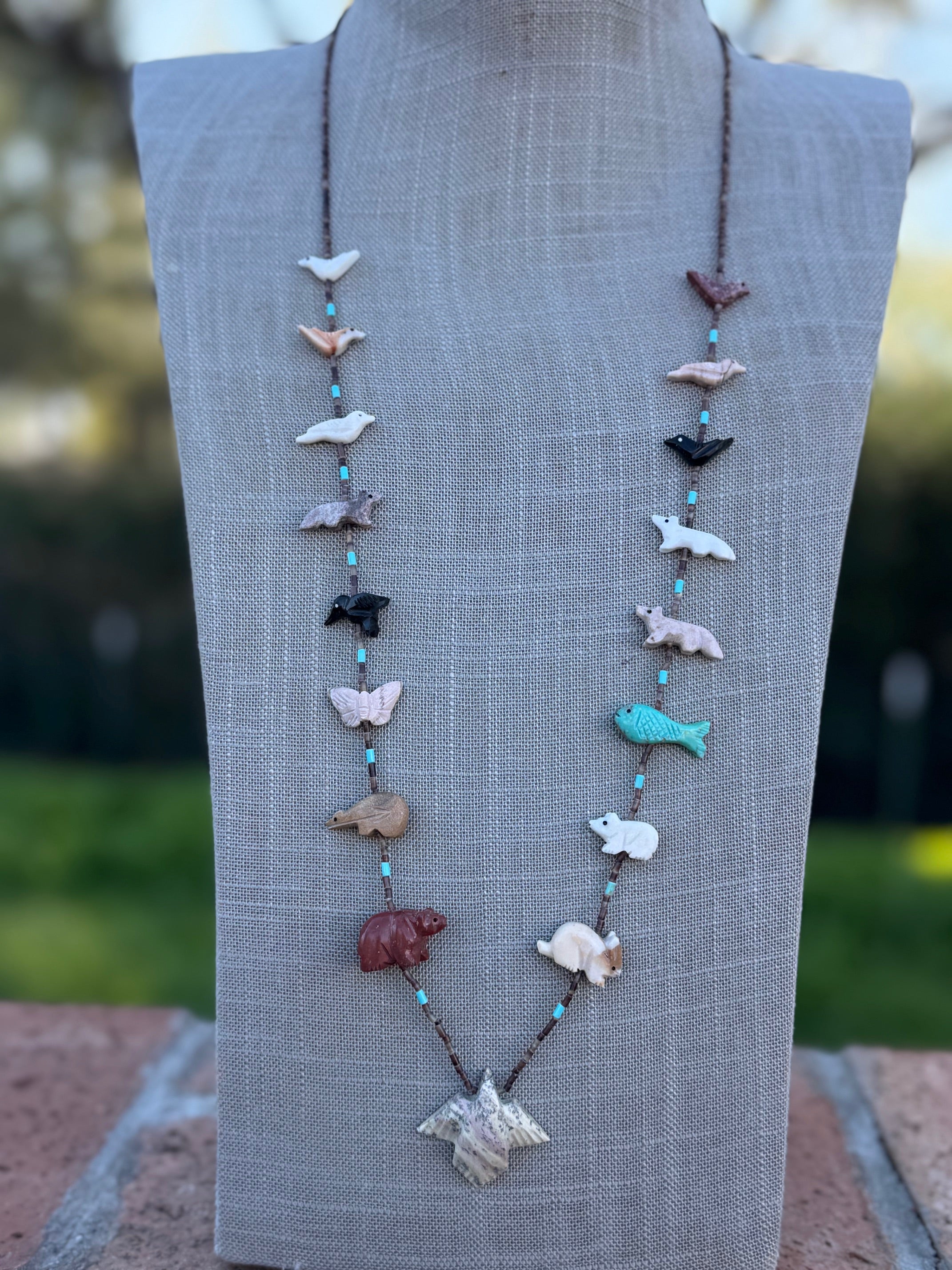 Handcrafted Sterling Silver & Beaded Fetish Necklace 30"